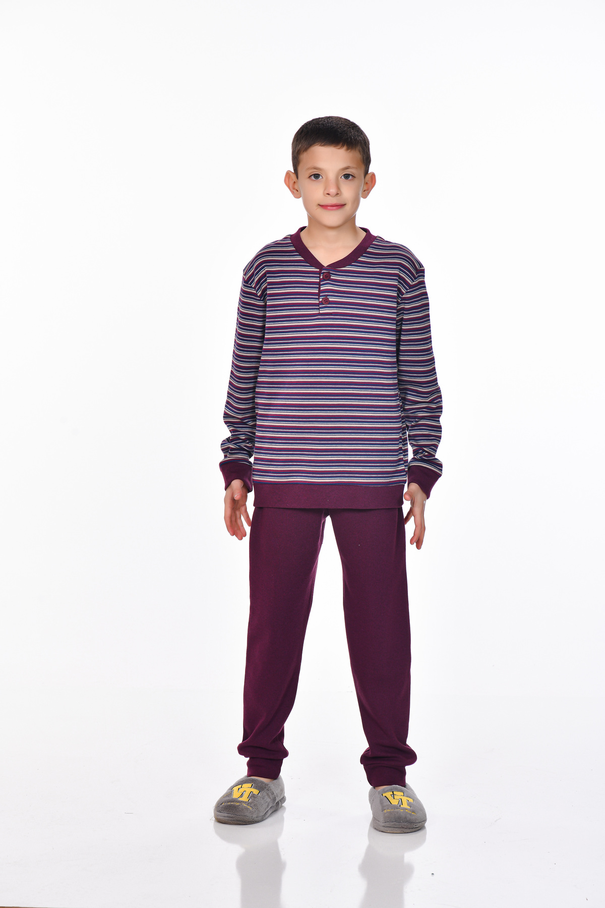 M MOONCOVER Mooncover Erkek Çocuk Mevsimlik Pamuklu Interlok Pijama Takımı – Bordo fotoğrafı 2 (önizleme)