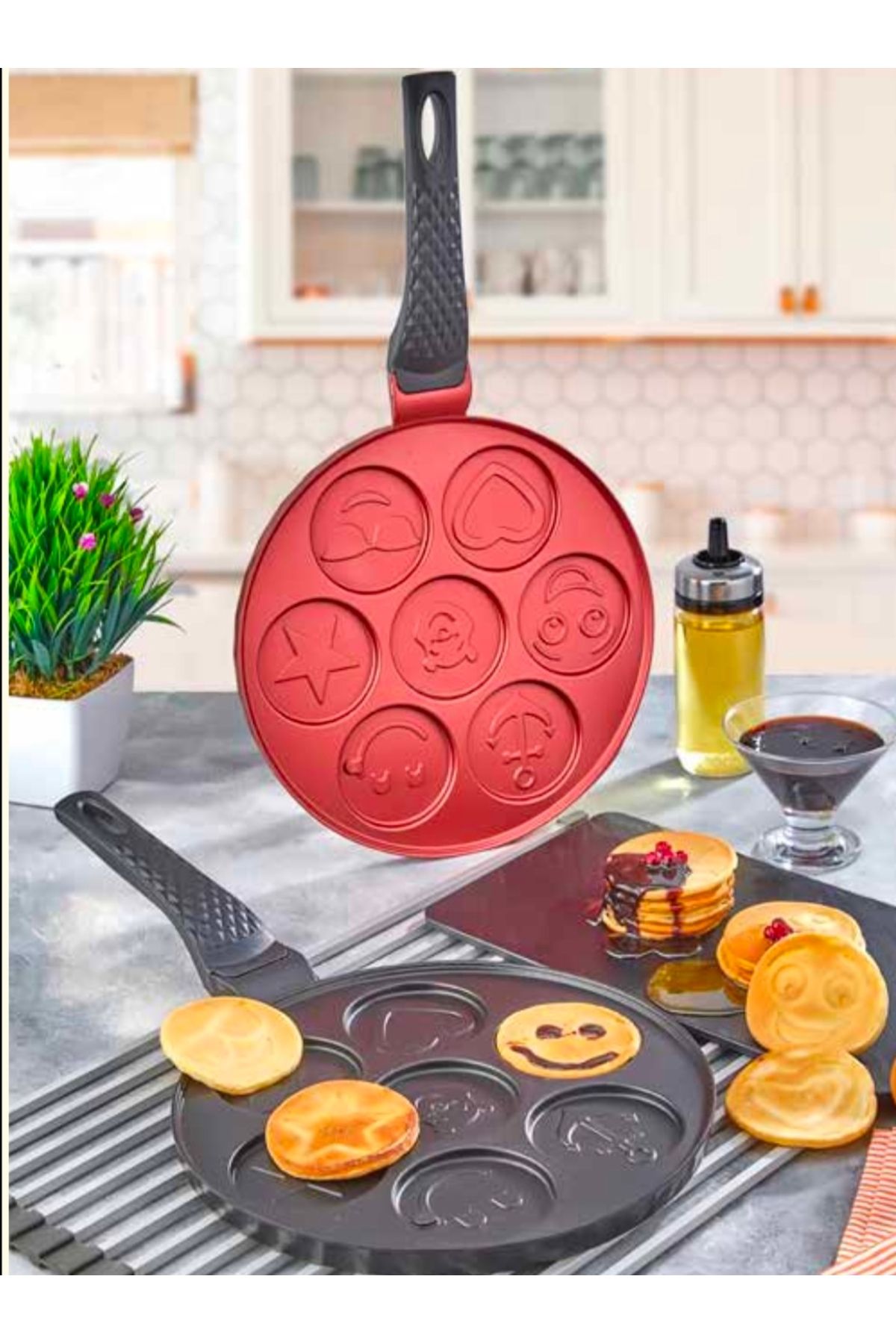 Tabibu Döküm granit emoji pancake tava siyah 26cm