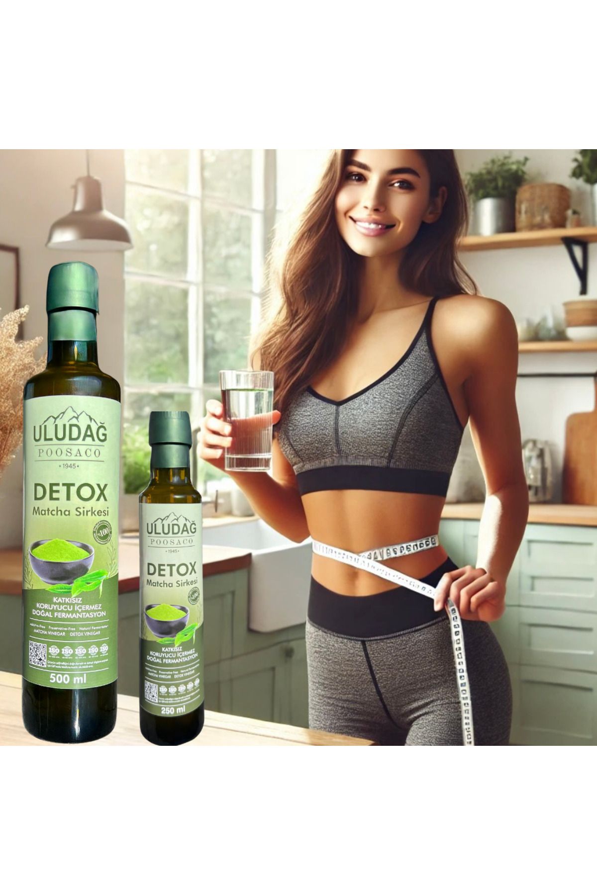 Uludağ Detox Matcha Sirkesi; Doğal Fermantasyon Katkısız Detox Matcha Vinegar 500 ml