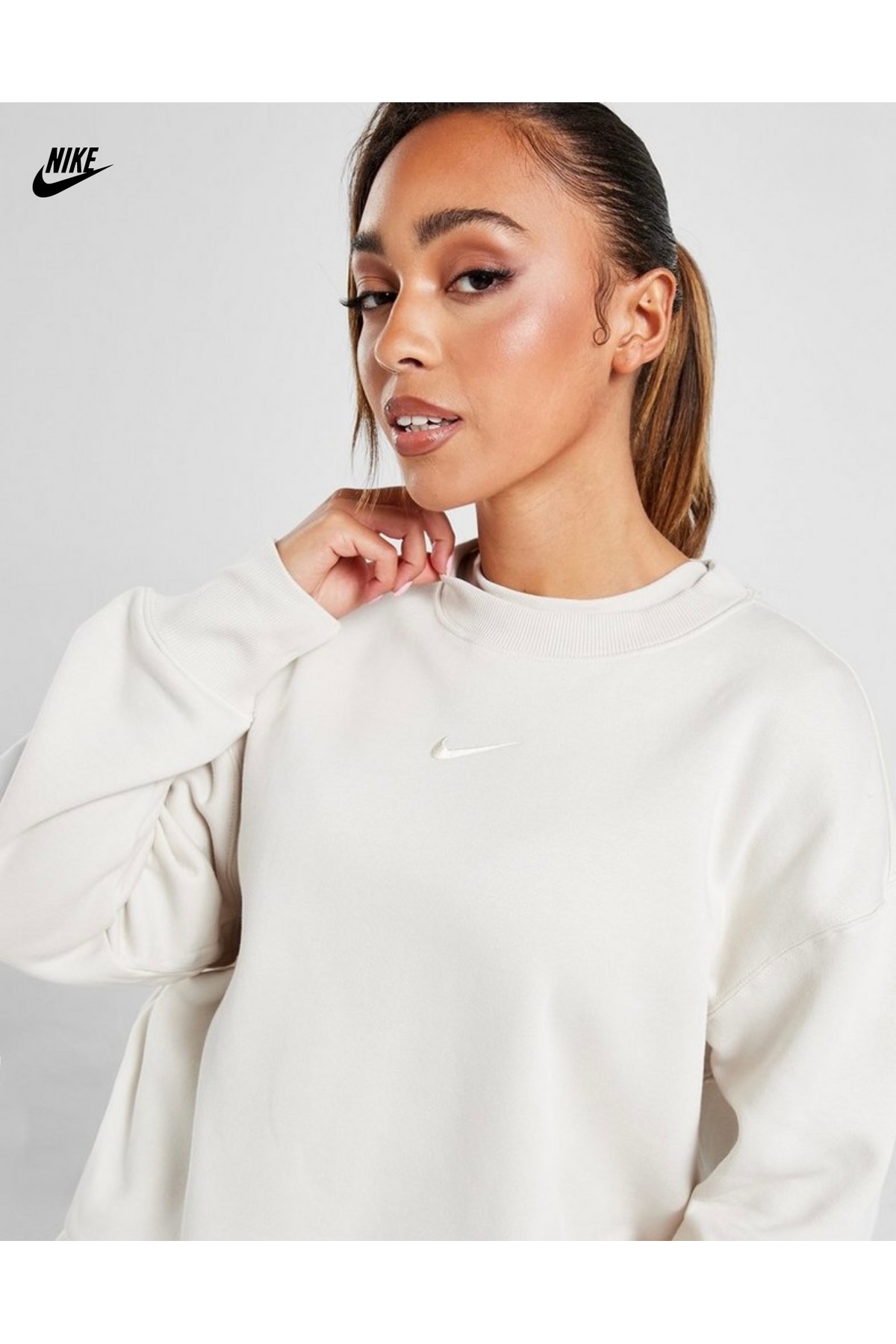 Nike Sportswear Phoenix Fleece Oversized Crew-Neck Krem Kadın Sweatshirt görsel 8
