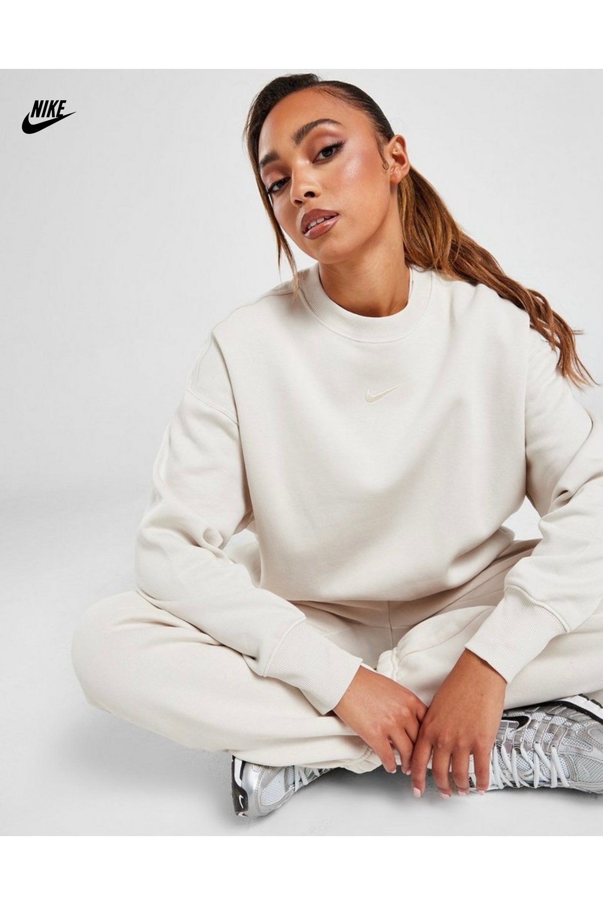Nike Sportswear Phoenix Fleece Oversized Crew-Neck Krem Kadın Sweatshirt görsel 6