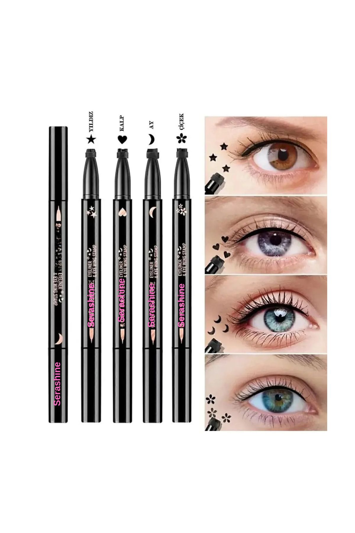 Serashine 4 Adet Çift Taraflı Yıldız Çiçek Ay Ve Kalp Desenli Eyeliner Waterproof