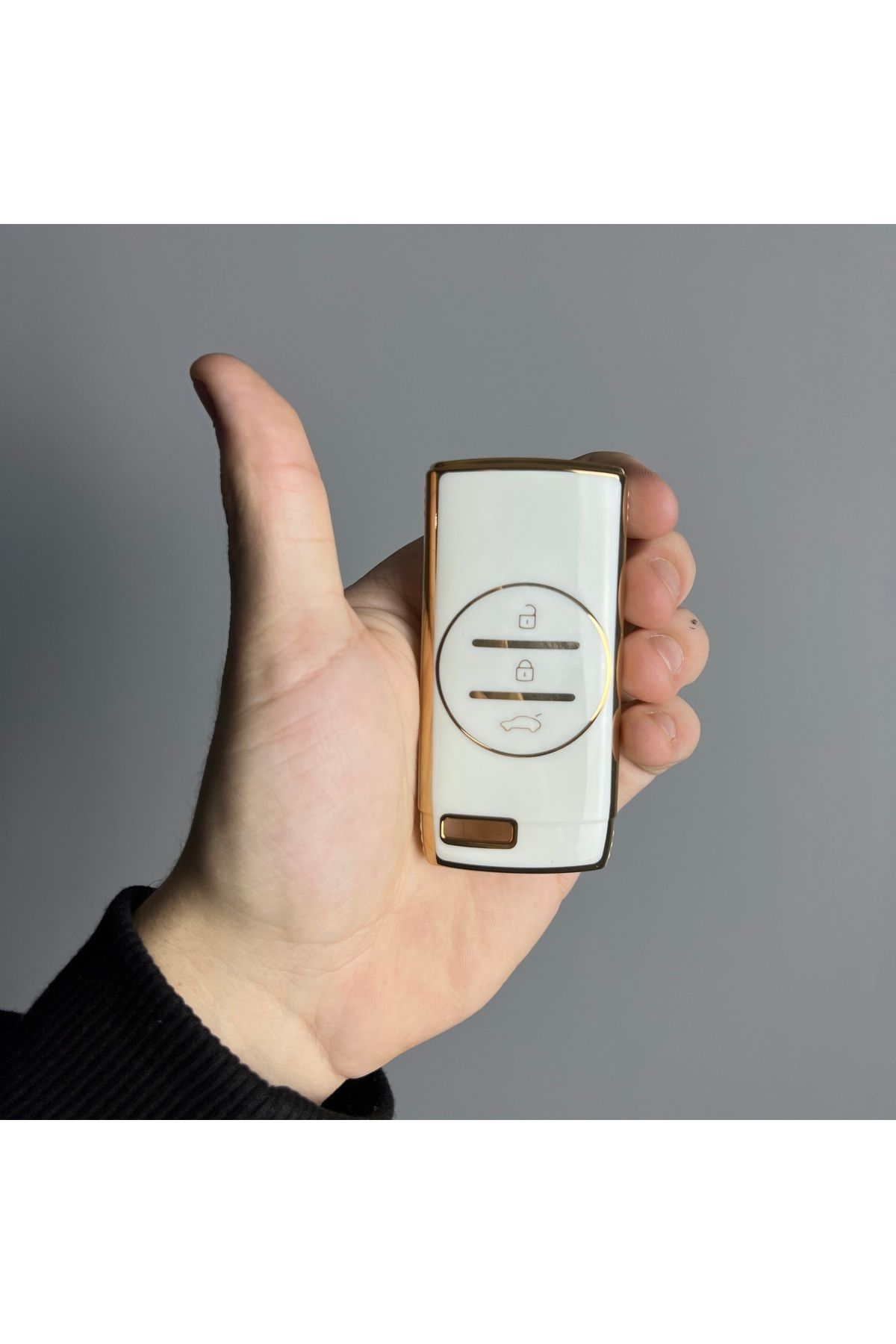 Luxe Aksesuarr Chery Tiggo 7 Plus Koruma Anahtar Kumanda Kabı Nano Silikon Kılıfı 3 Buton Beyaz Gold