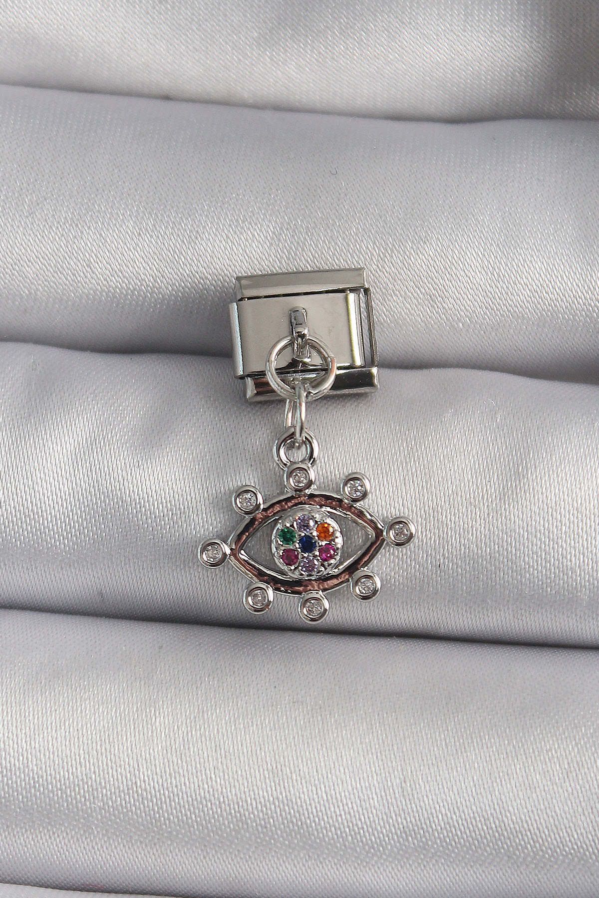 shop 316L Çelik Gümüş Renk Zirkon Taşlı Göz Model Nomination Charm