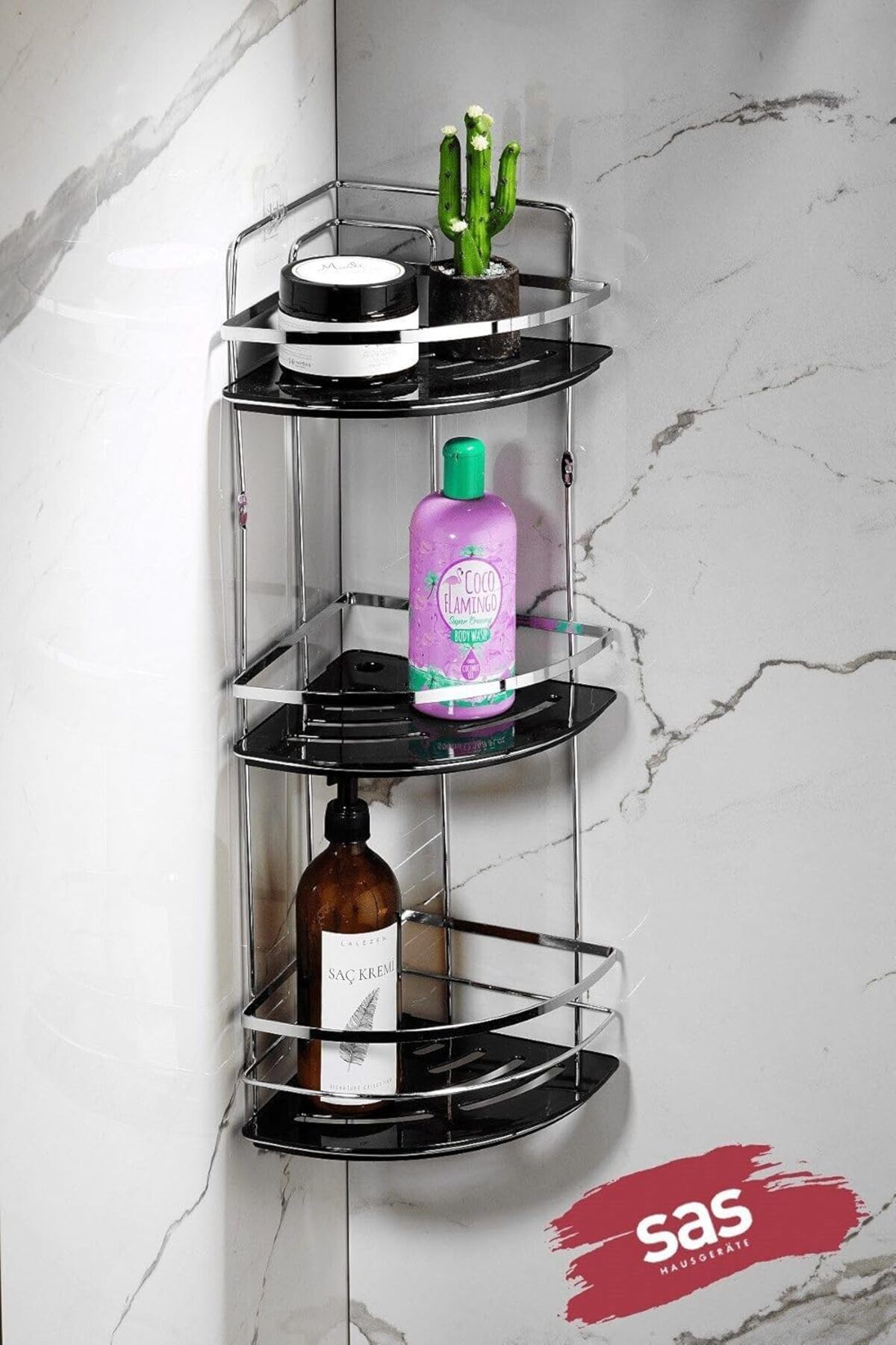 yenibagshop Haus Yapışkanlı Ömür Boyu Paslanmaz Kristal Ayarlanabilir Raf Banyo Düzenleyici Şampuanlık LK-03 KS