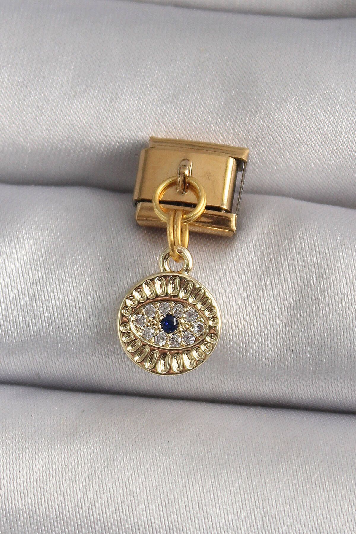 shop 316L Çelik Gold Renk Sallantı Zirkon Taşlı Göz Model Nomination Charm