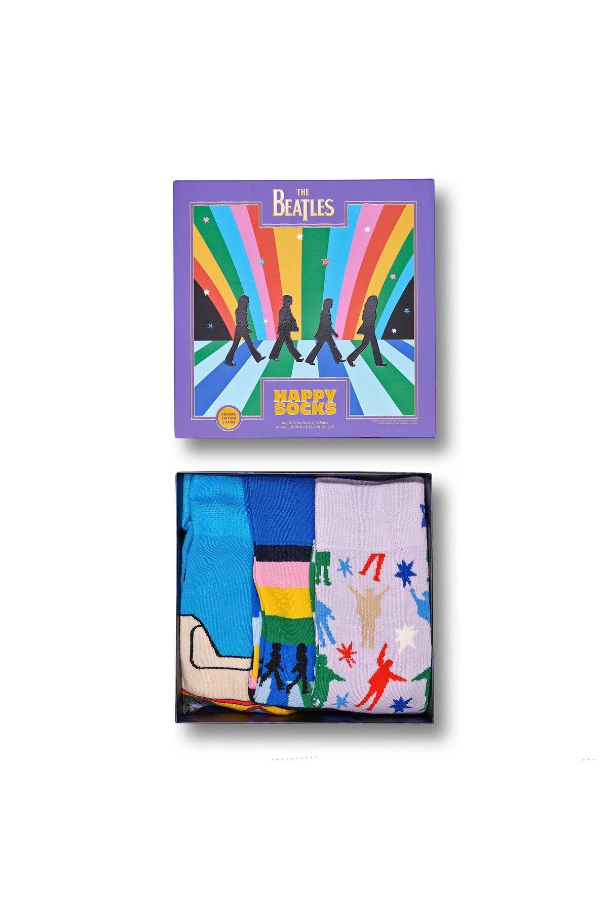 Happy Socks-Unisex Socken, 3er Pack - The Beatles Gift Set, Geschenkbox, Farb-Mix 7