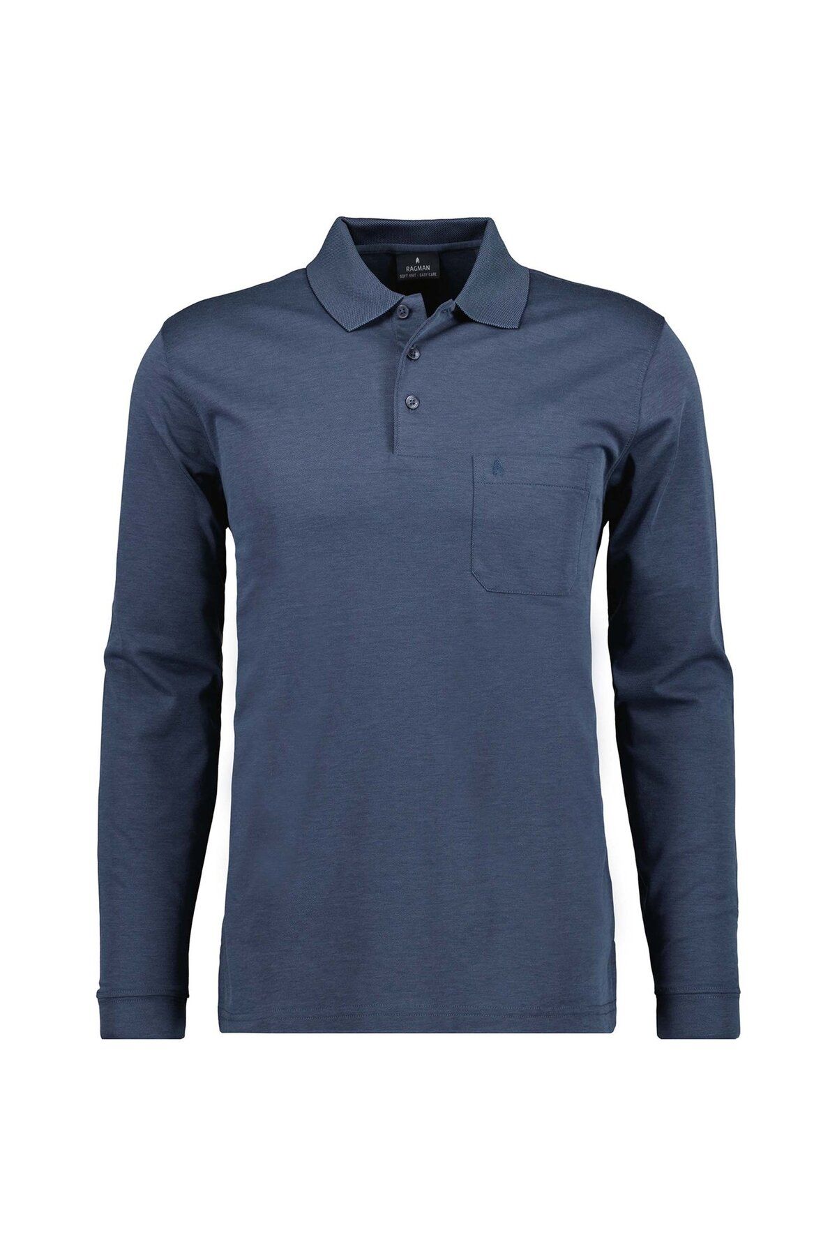 Ragman-Herren Langarm-Poloshirt - Soft Knit Polo Knopf Langarm, Baumwollmischung, Knopfleiste, Easy 2