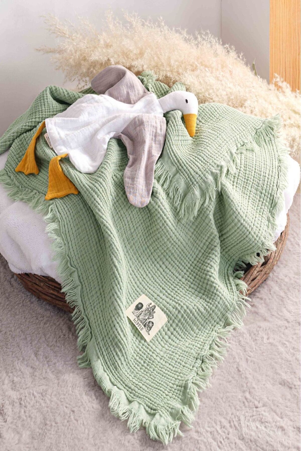 Kibele Haki 4 Katlı Müslin Püsküllü Bebek & Çocuk Battaniyesi %100 Pamuk 110*110 fotoğrafı 4 (önizleme)