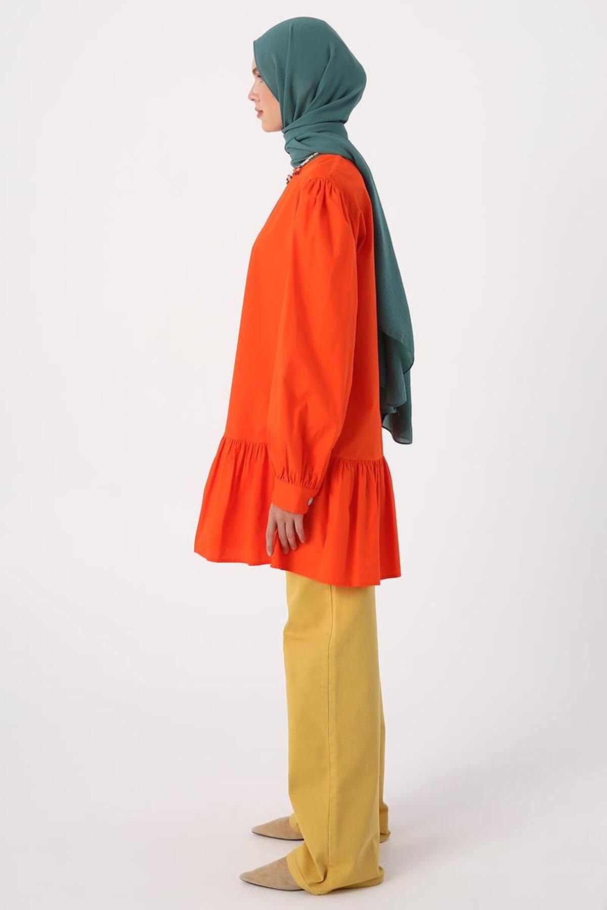 ALLDAY-Dark Orange- Ribbed Collarless Cotton Tunic 2