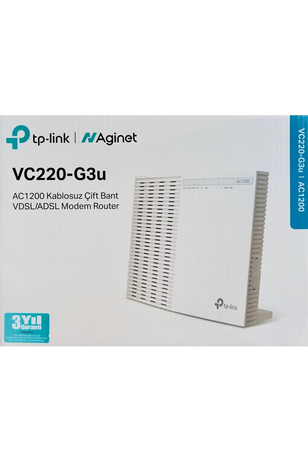 TP-LINK Tp-lınk Vc220-g3u 1200mbps 2.4/5.0 Ghz Dual Bant Vdsl2/adsl2 Modem Sıfır Kapalı Kutu