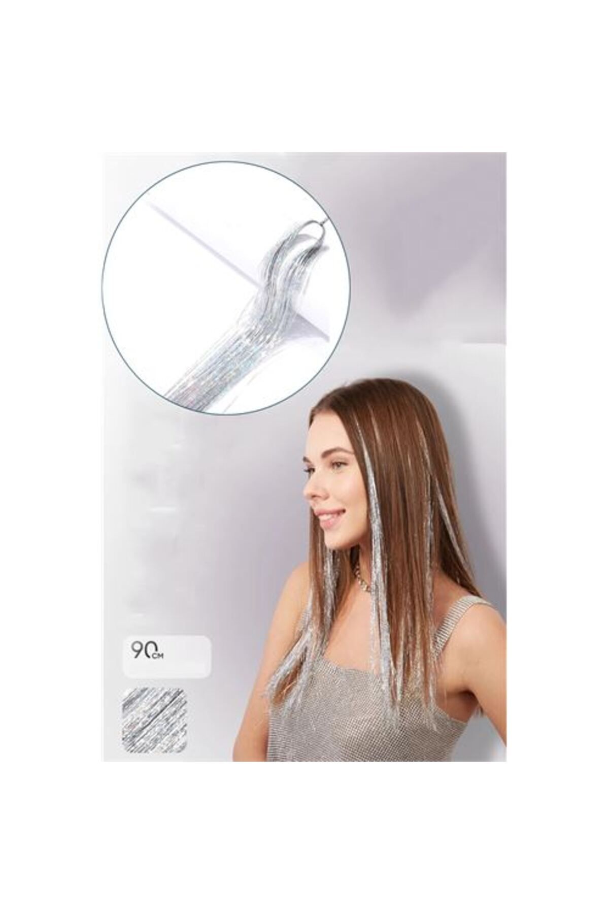 indirimvar Saç Simi Gümüş Işıltılı Hologram 90 Cm Hair Tinsel