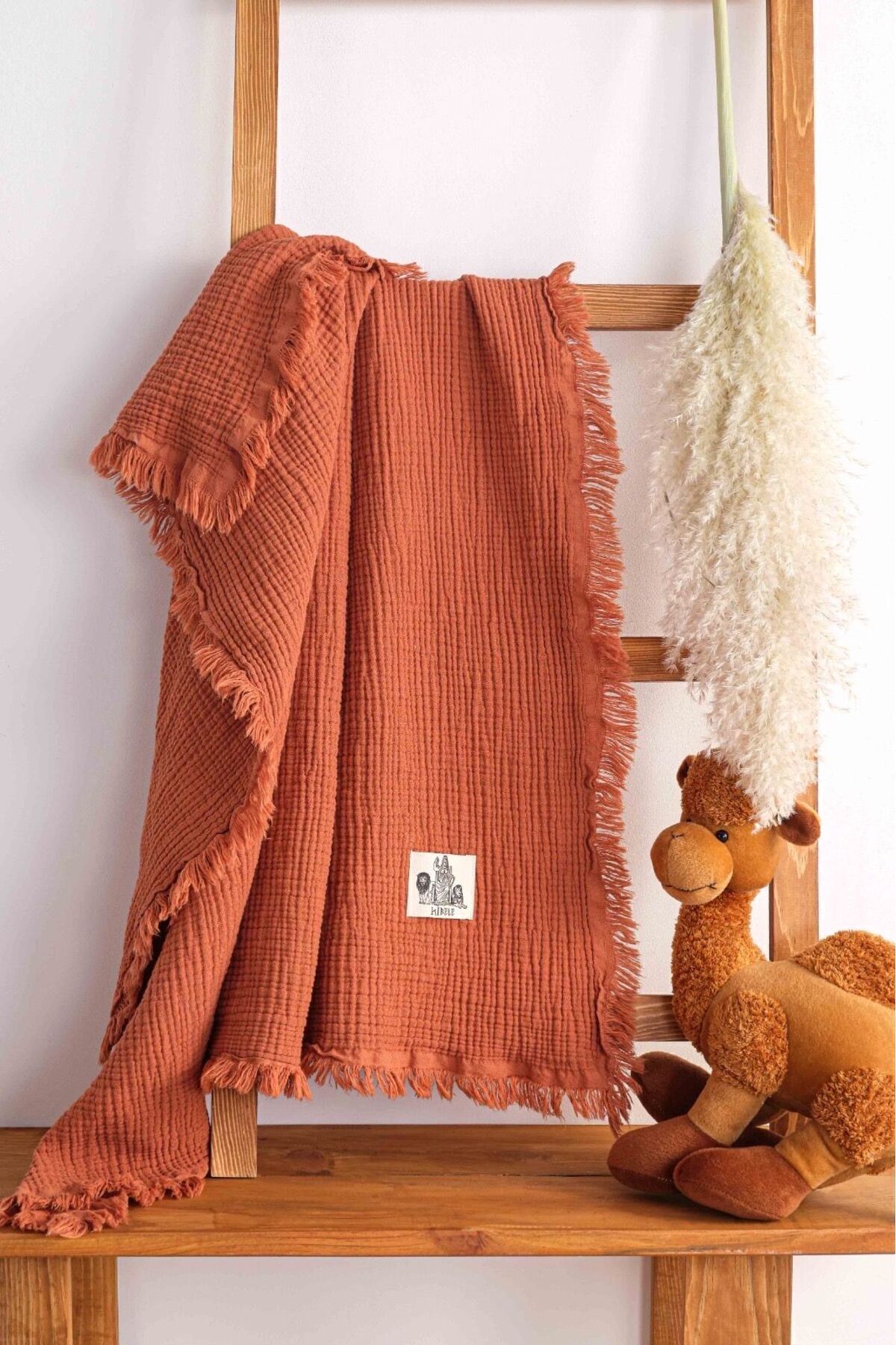 Kibele Kiremit 4 Katlı Müslin Püsküllü Bebek & Çocuk Battaniyesi %100 Pamuk 80x110cm fotoğrafı 4 (önizleme)