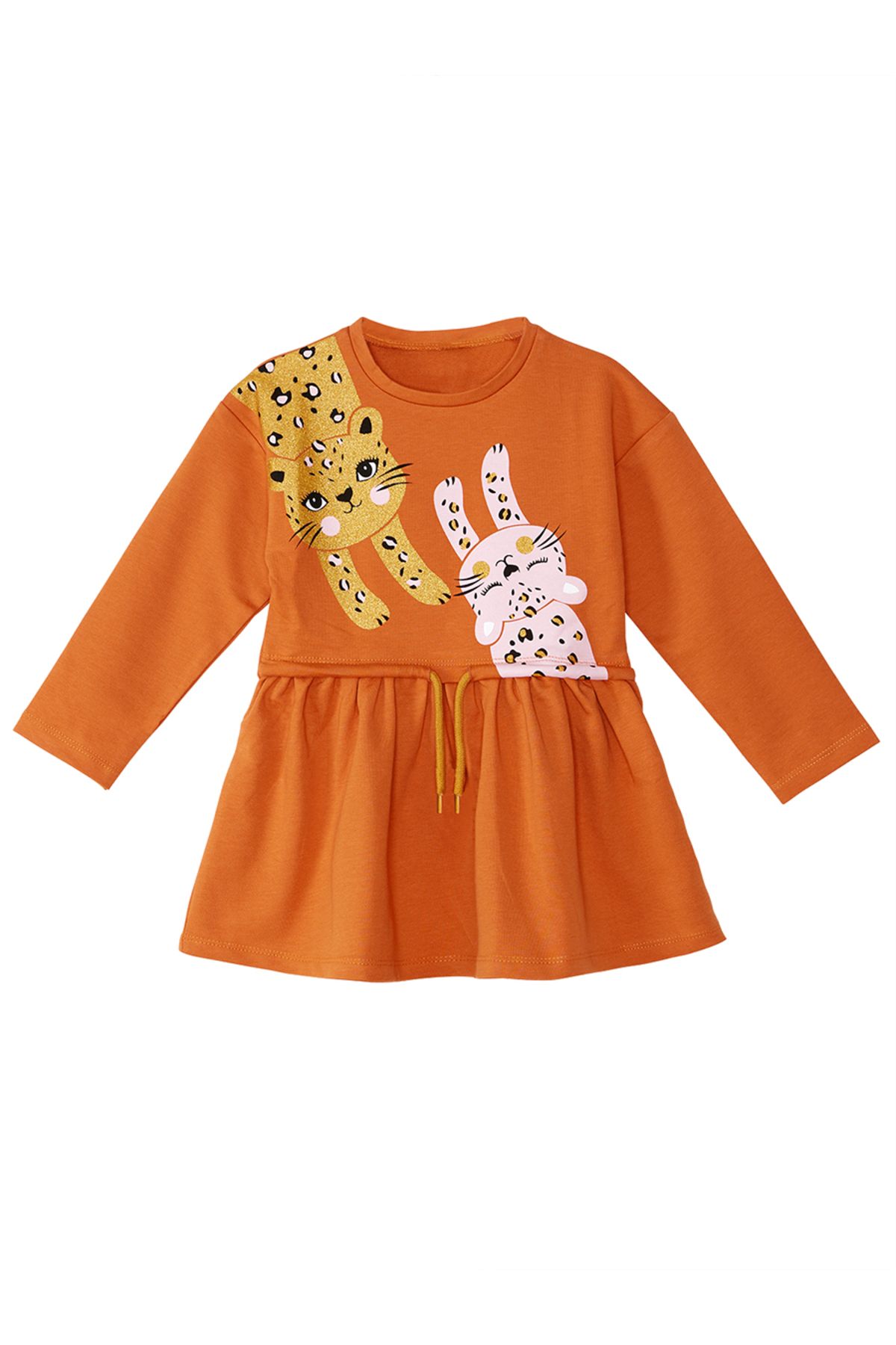 Denokids-Langärmliges oranges Leopardenkleid für Mädchen - elastische Taille 3