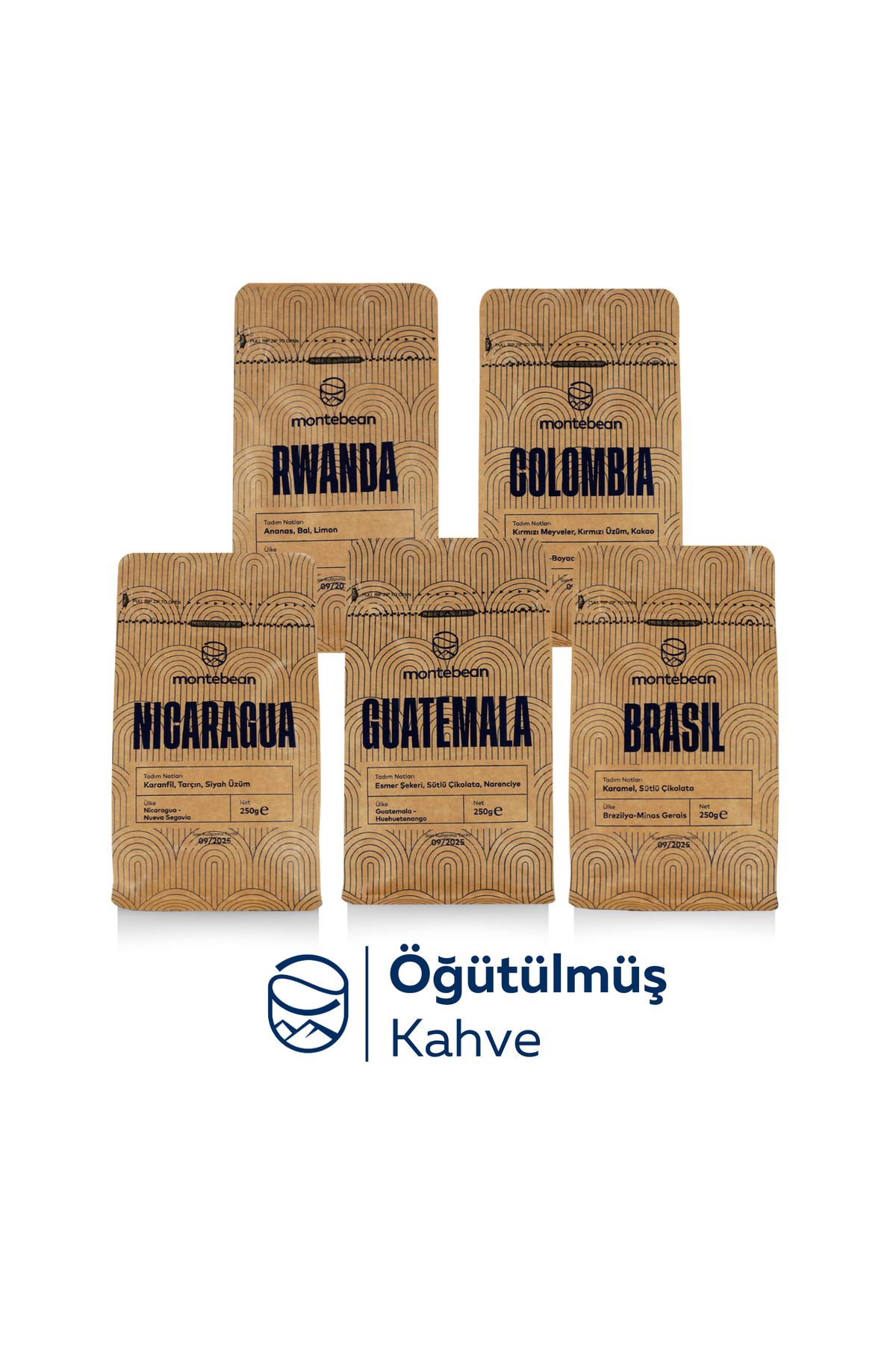 Montebean 5'li Çekirdek Kahve Tanışma Paketi / Rwanda - Espresso No:1 - Nikaragua - Kolombiya - Guetemala