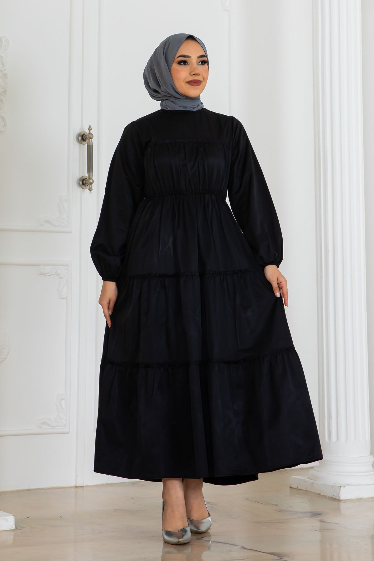 benguen-Black Hijab Dress - Elastic Sleeves, Model 2124 5