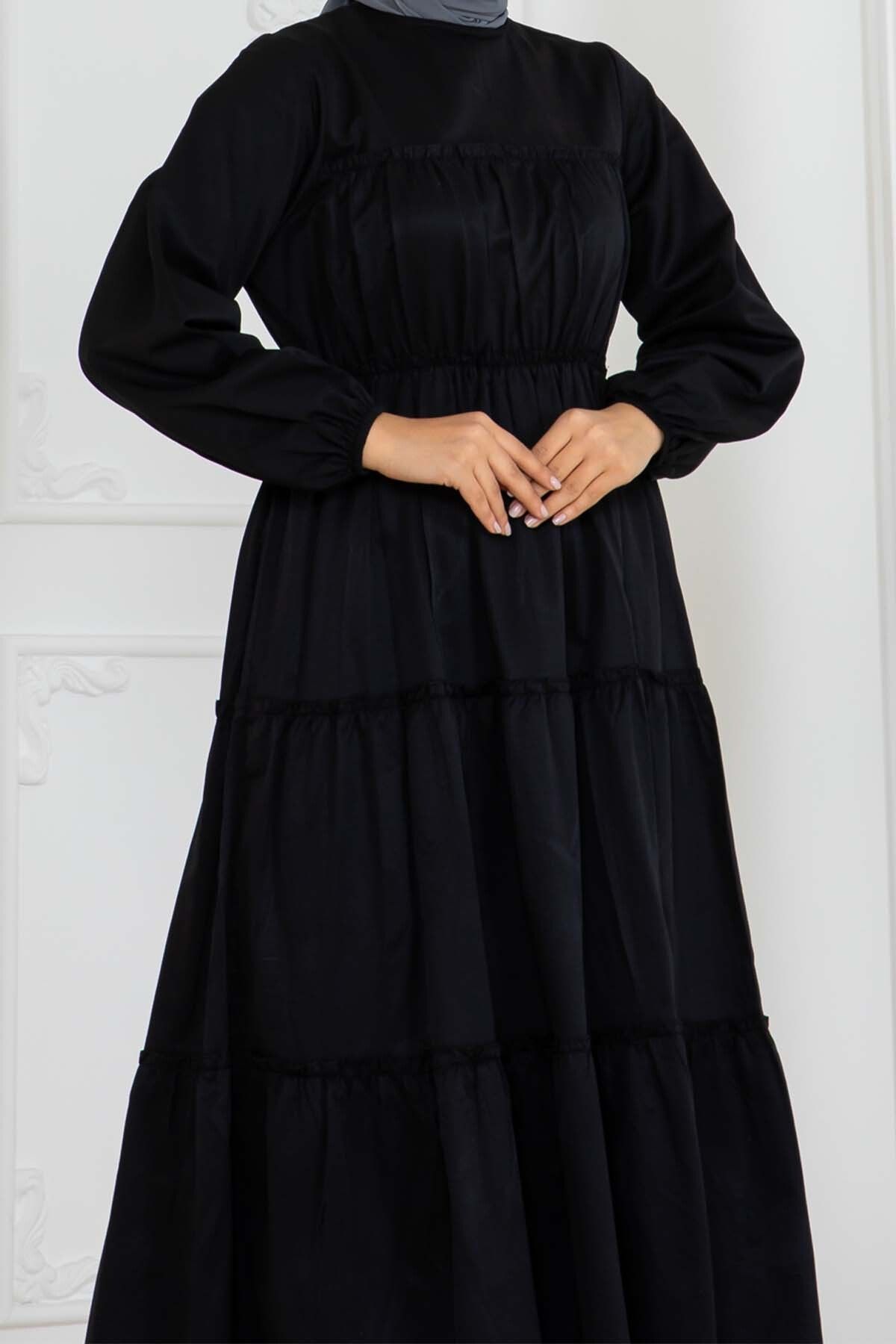 benguen-Black Hijab Dress - Elastic Sleeves, Model 2124 3