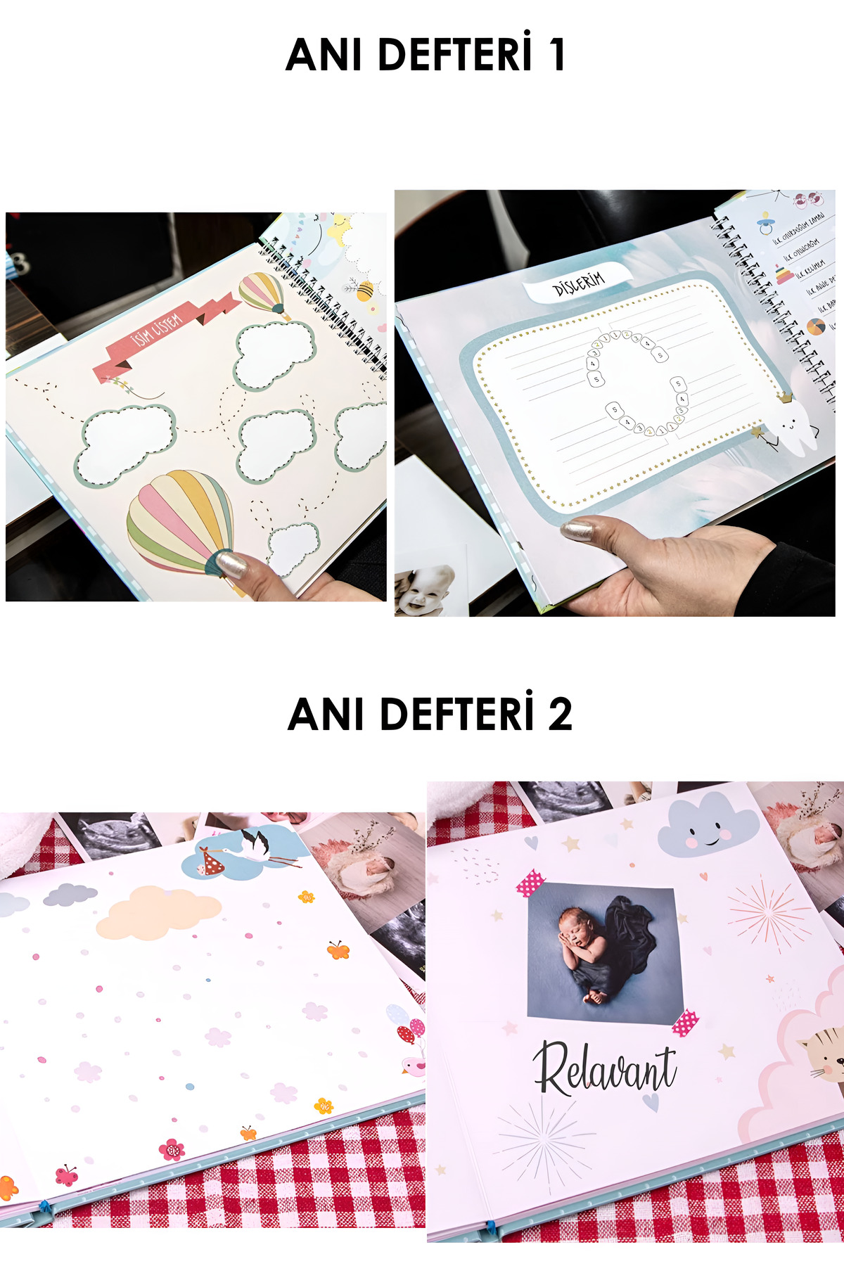Relavant Modern Bebek Anı Defteri 2'li Set + Sticker Bant - 1 Yıl Hamilelik ve Anne Bebek Günlüğü - Ajanda fotoğrafı 2 (önizleme)