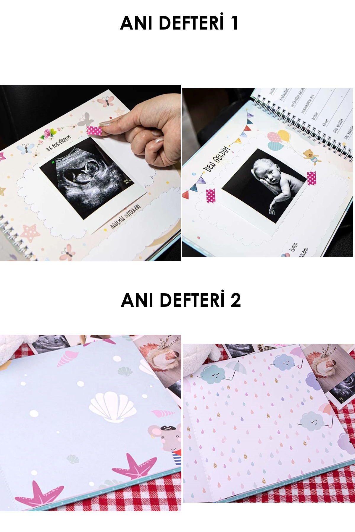 Relavant Modern Bebek Anı Defteri 2'li Set + Sticker Bant - 1 Yıl Hamilelik ve Anne Bebek Günlüğü - Ajanda fotoğrafı 3 (önizleme)
