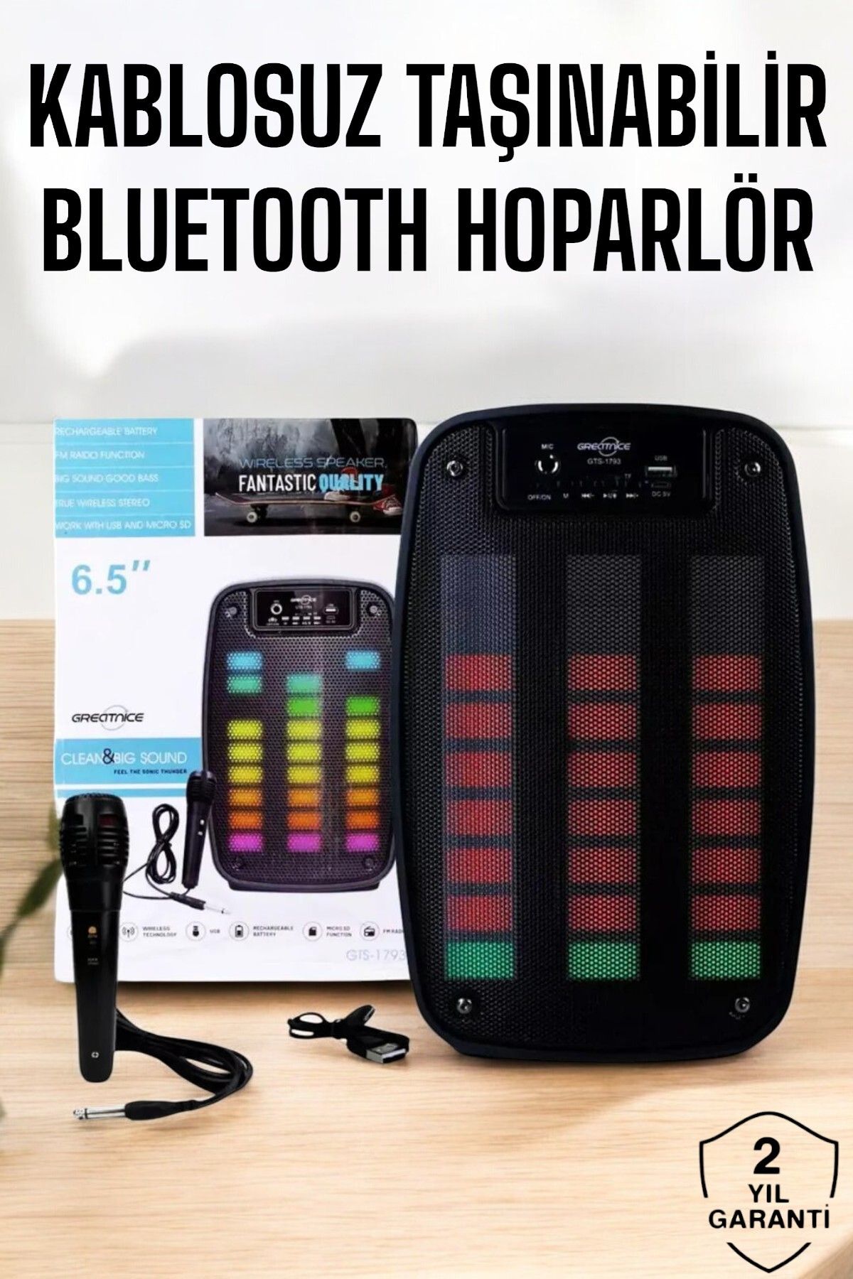 techthore Kablosuz Bluetooth Hoparlör Taşınabilir 6.5 inç LED Işık Kareoke