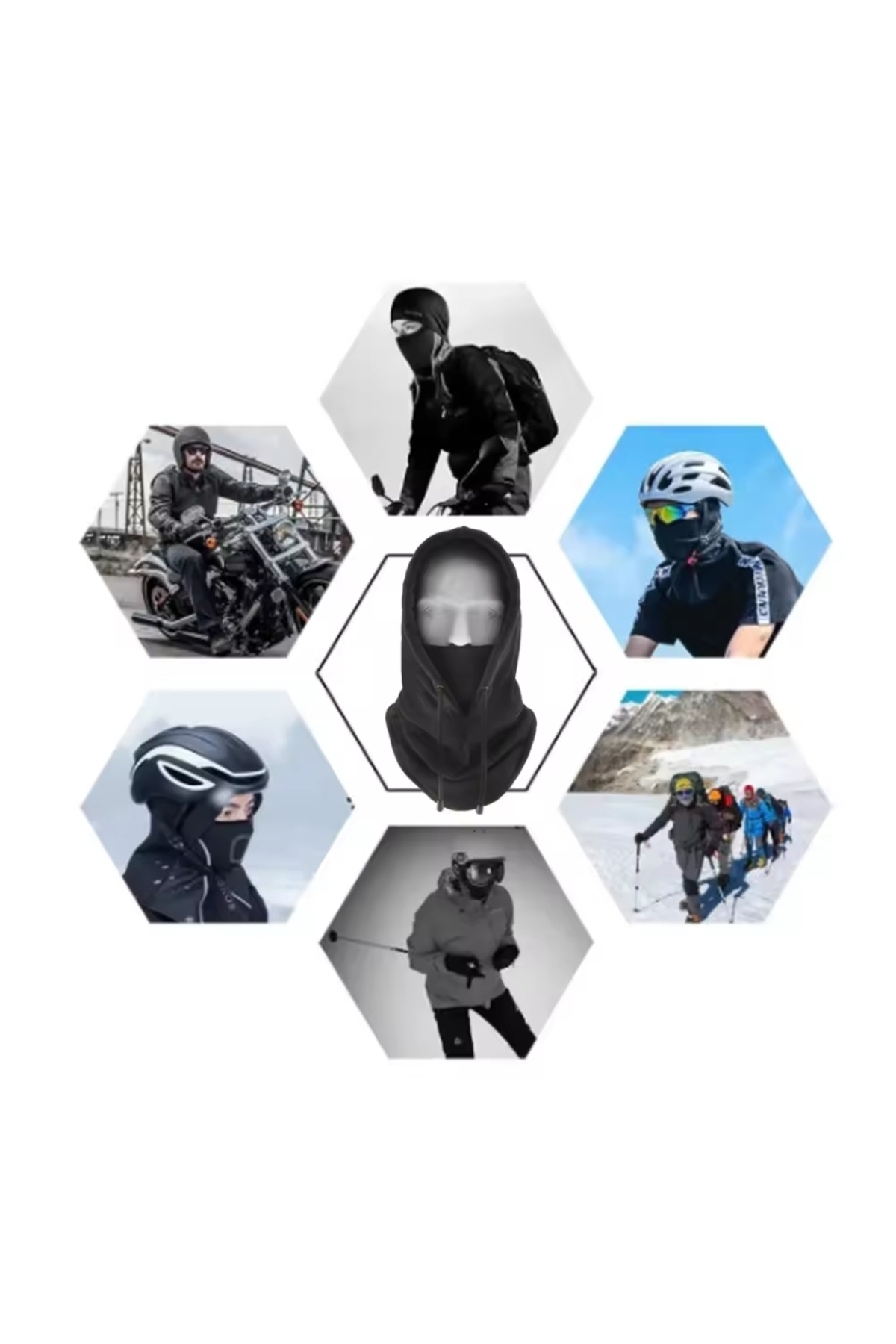 Zhara  Rüzgar Geçirmez Gerçek Polar Unisex Yüz Kar Maskesi Atkı Bere Boyunluk Kapşonlu - Görsel 3