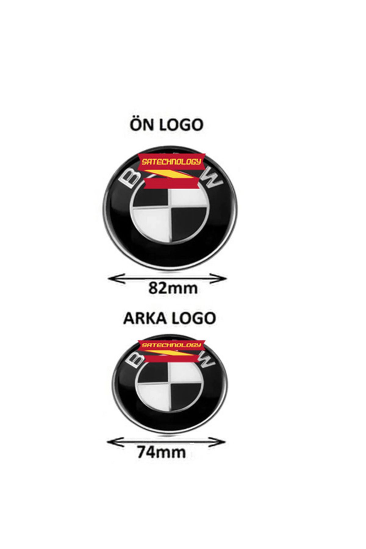 SATECHNOLOGY Bmw E46 kasa kaput ve bagaj logosu ön arka takım 2li(SİYAH BEYAZ 82mm-74mm)