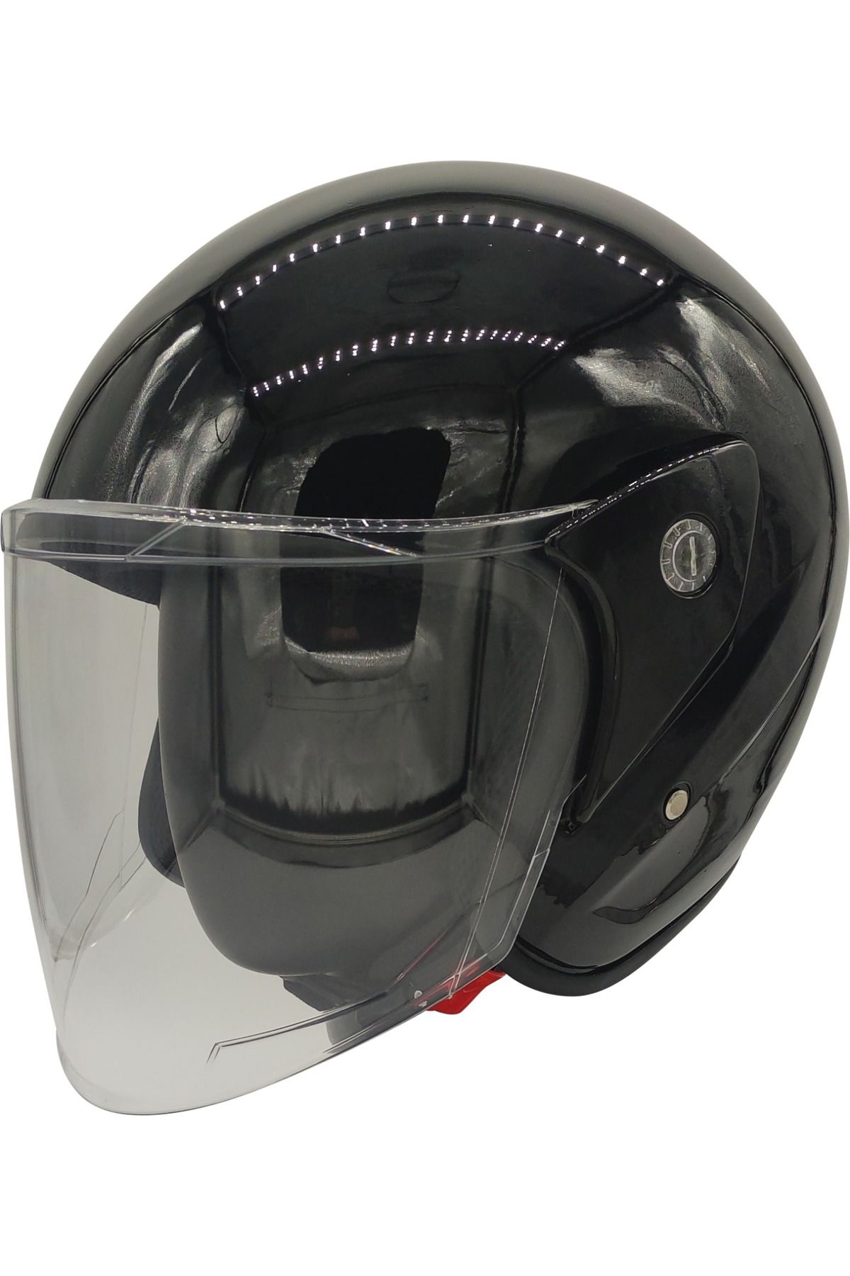 AnkaShop Motosiklet Kaskı Parlak Siyah Motor Kask Yarım Açık Kask Geniş Açı Abs Kabuk Malzeme Motor Kask L-XL