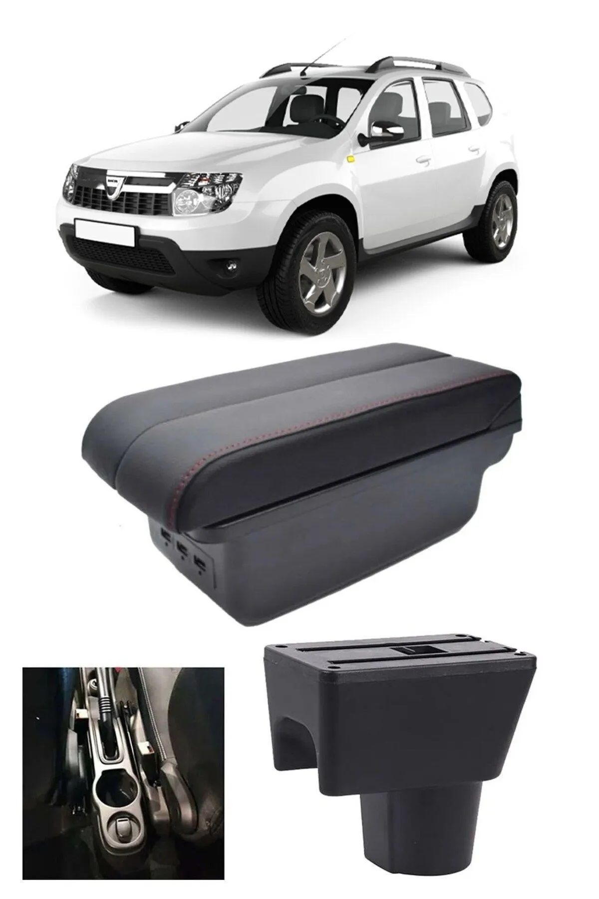 Cebsstore Dacia Duster 2010-2015 Delmesiz Vidasız Kol Dayama Kolçak Siyah Dikişli