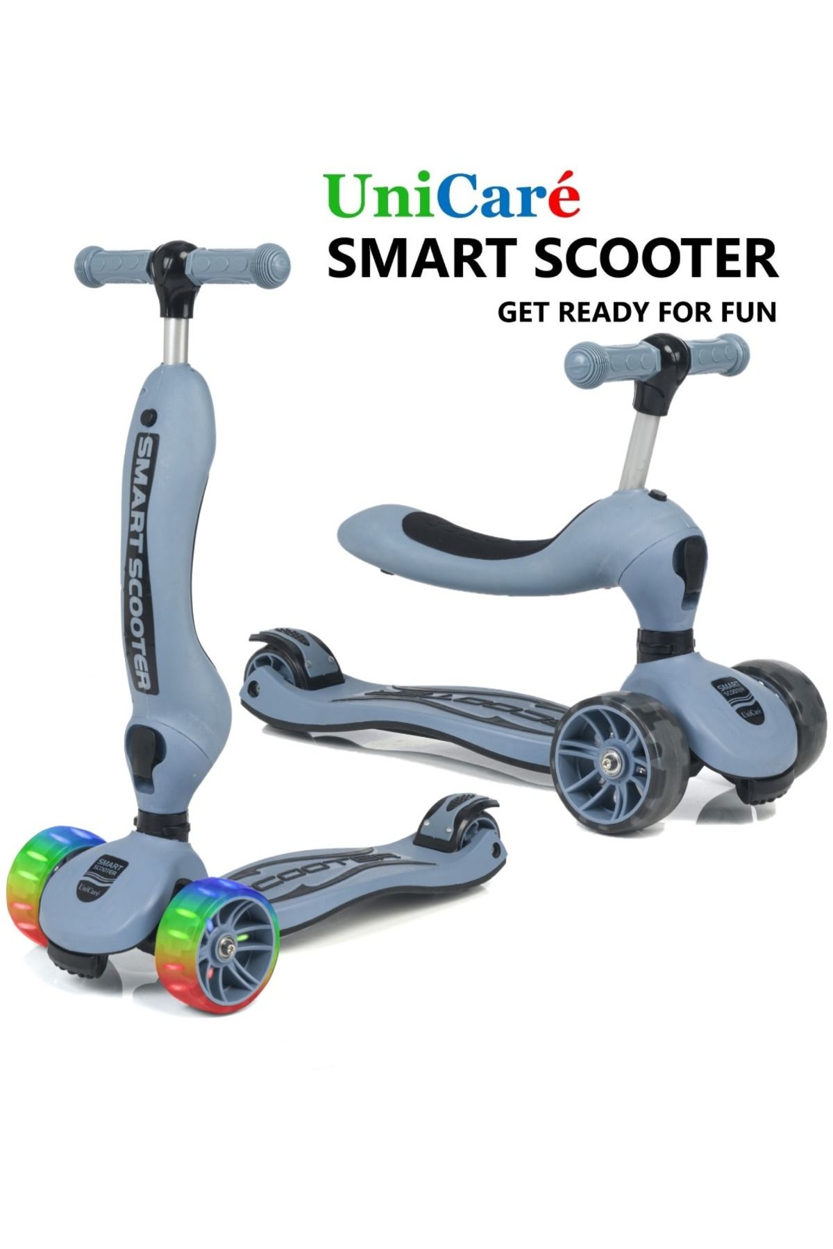 UniCare Smart Oturaklı Çocuk Scooter 3 Tekerlekli Led Işıklı Scooter Yükseklik Ayarlı 1-5 Yaş