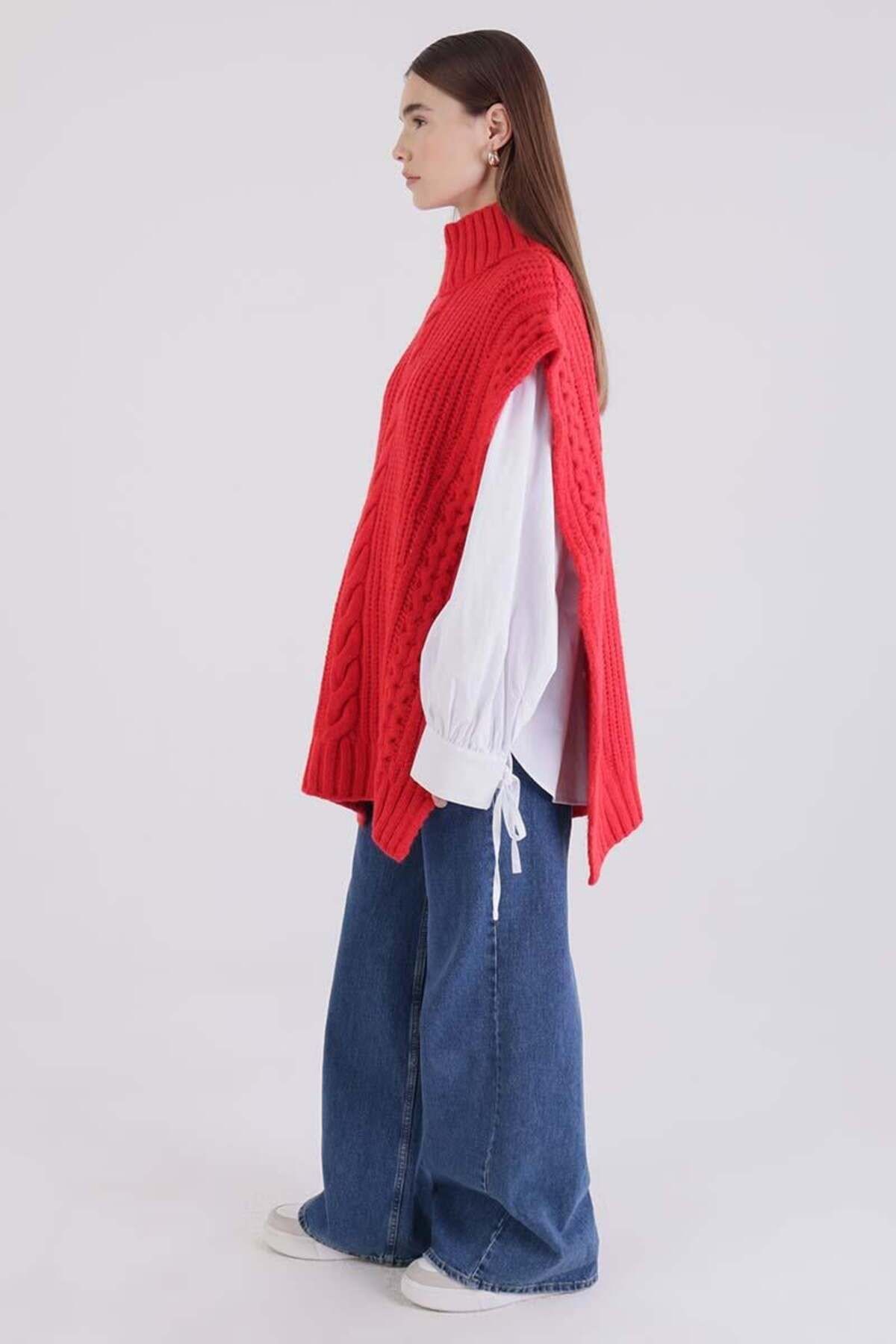 ALLDAY-Red-Hair Braided Turtleneck Sweater 3