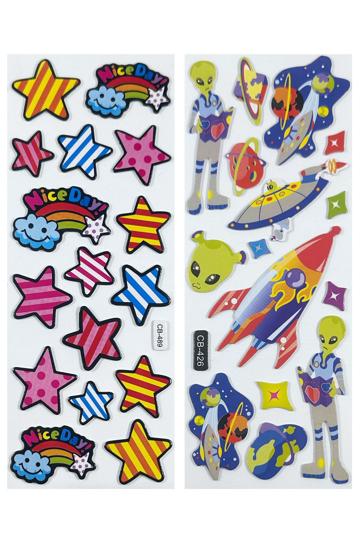 SİHİRLİ AYAKLAR-3D Space Planet Themed 150+ Color Sticking Book Notebook Stickers - Set of 10 3