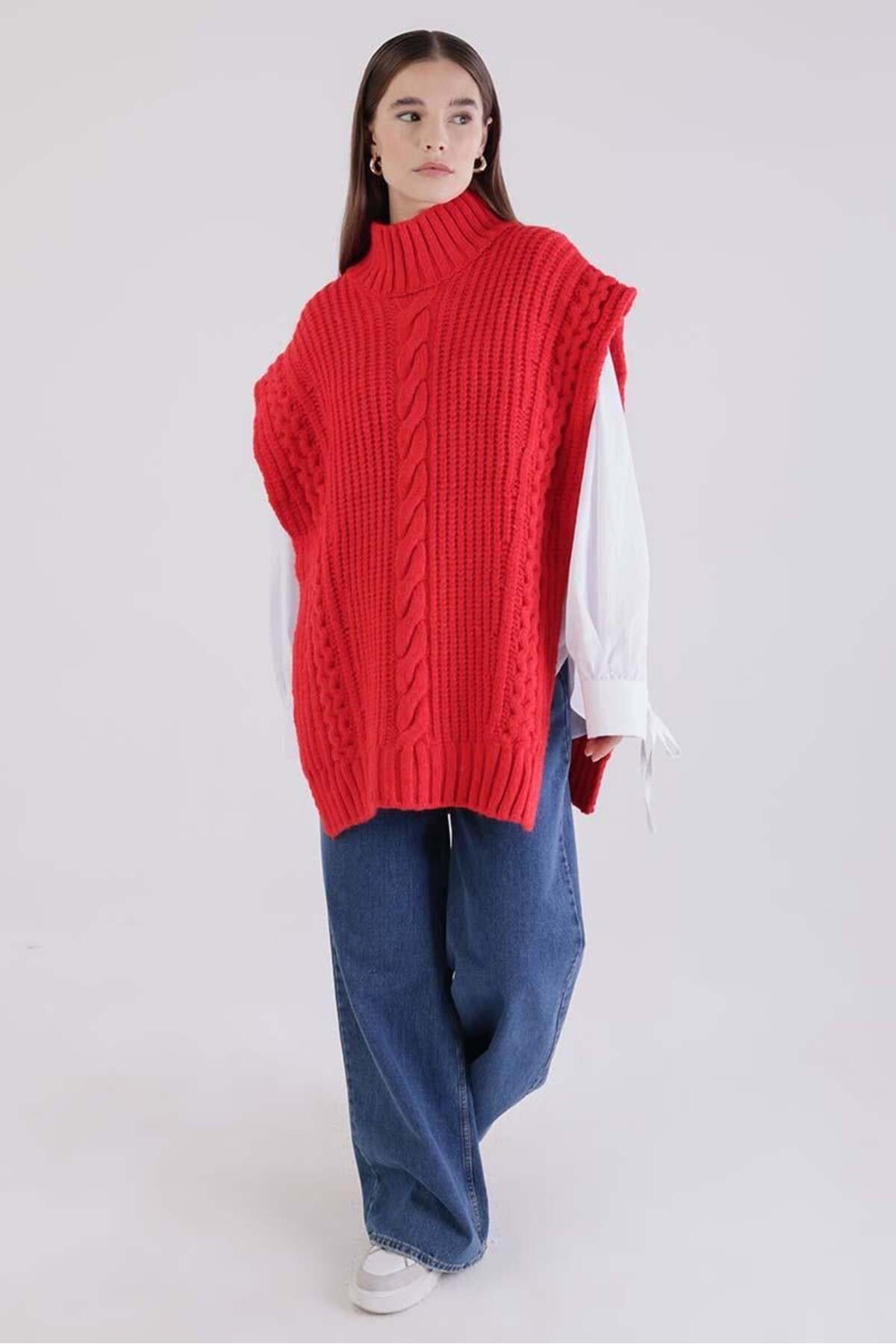 ALLDAY-Red-Hair Braided Turtleneck Sweater 5