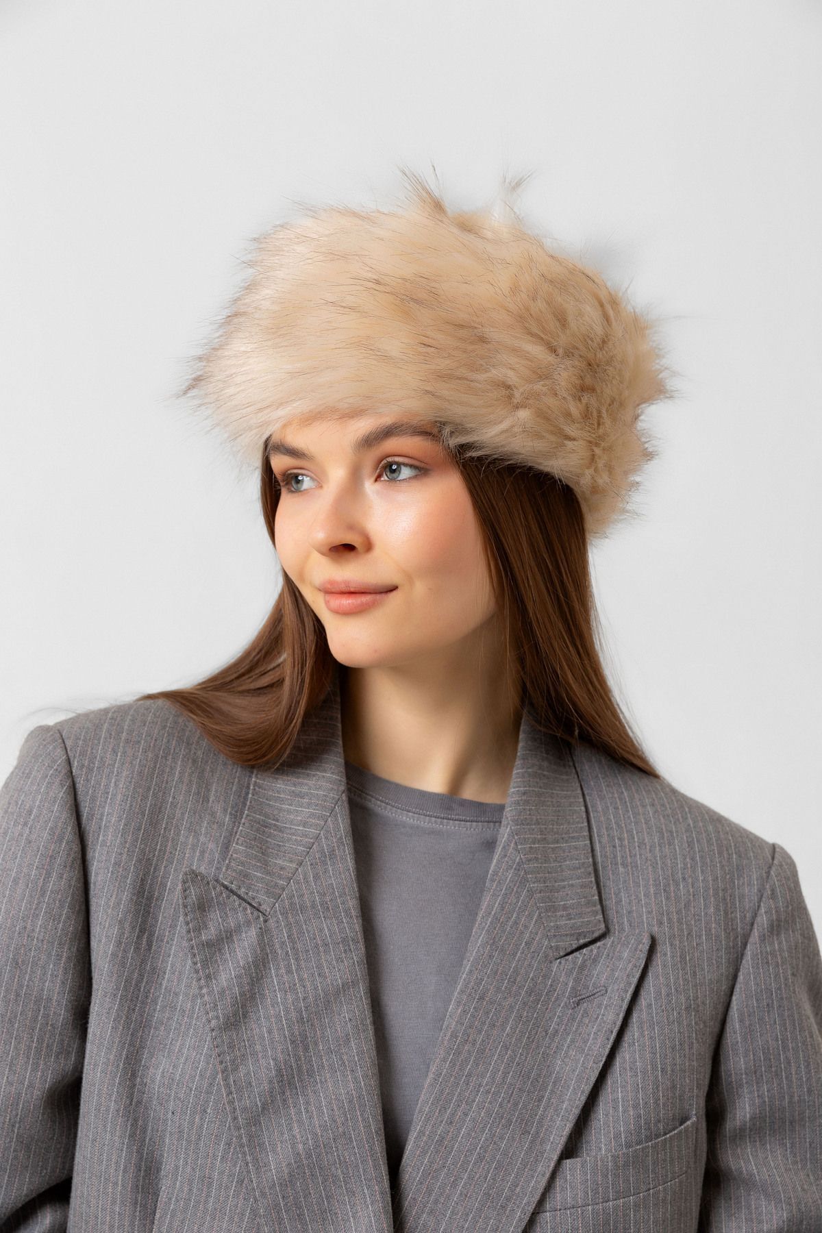 Luminos Butik-Beige Plush Textured and Furry Heart Hat - Fluffy and Soft Structure Spk1141 5