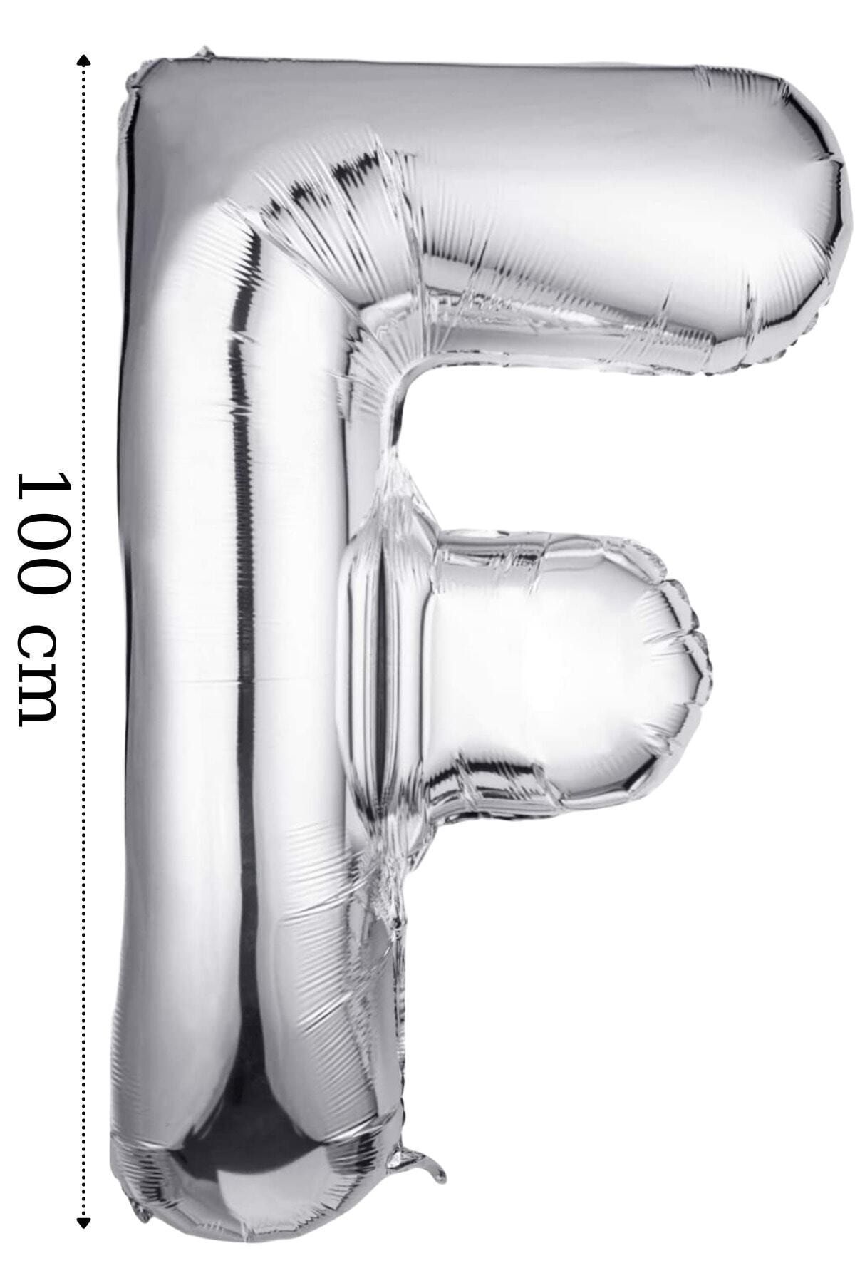DOĞA PARTİ EVİ Folyo Balon F Harfi Helyum Balon 100 Cm Gümüş Renk - F Harf Balon - Harf Folyo Balon
