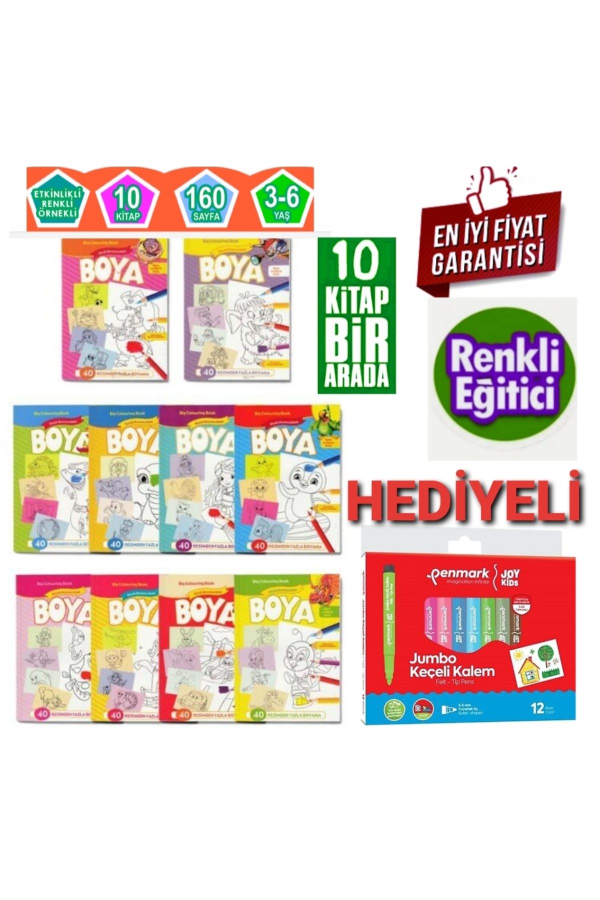 Yuka Kids 3-6 Yaşa Uygun 10'lu Boyama Kitabı Seti her biri 16 sayfa HEDİYELİ