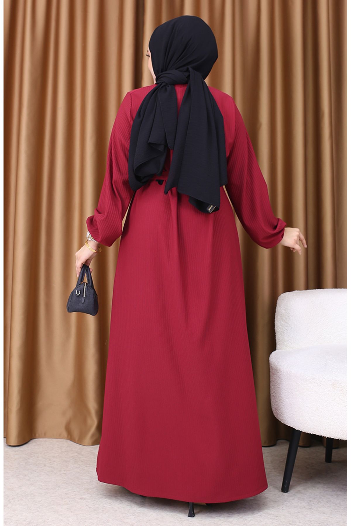 sefamerve-Burgundy Basic Dress - 5577-01 5