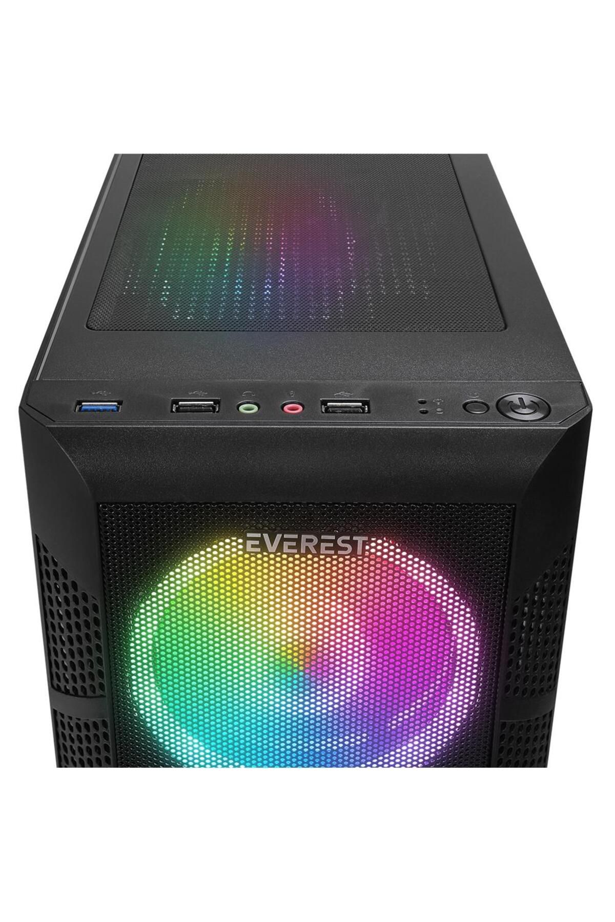 Everest CREST V1 Mesh Temperli Camlı 4x12cm Auto RGB Fan ATX Mid-T Gaming Oyuncu Kasası