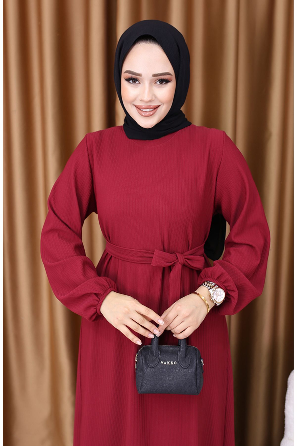 sefamerve-Burgundy Basic Dress - 5577-01 3