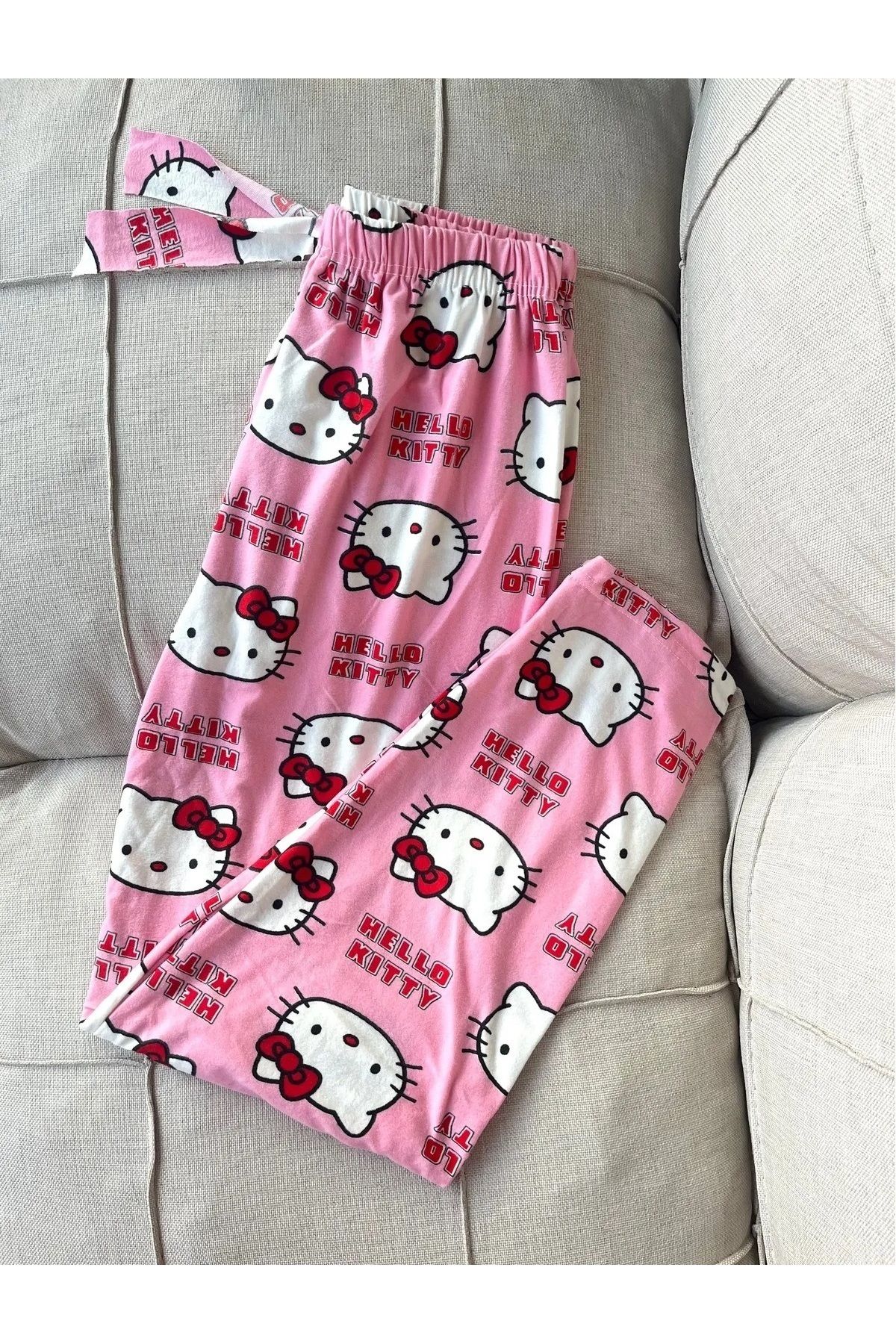 Vinius Süet Desenli Cat Kitty Genç Pijama Altı - Yumuşak Dokulu Eşofman Kadın Ev Giyim Pijama Pembe