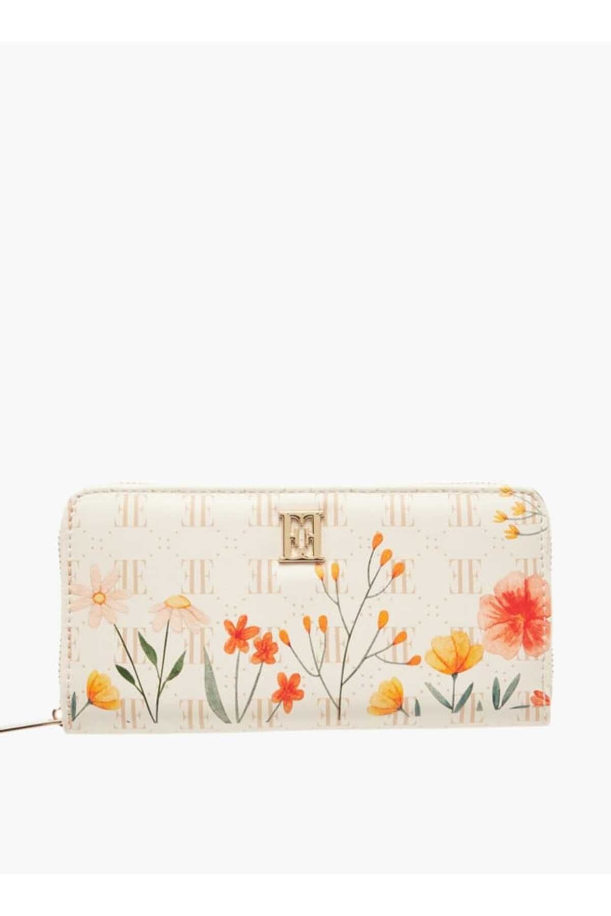 ELLE-Monogram Floral Print Wallet with Zip Closure 1