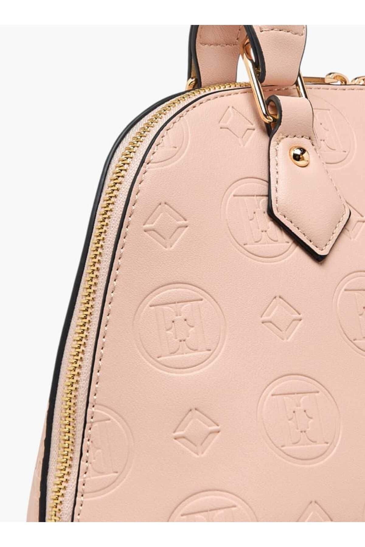 ELLE-Monogram Embossed Tote Bag with Top Handles and Adjustable Strap 6