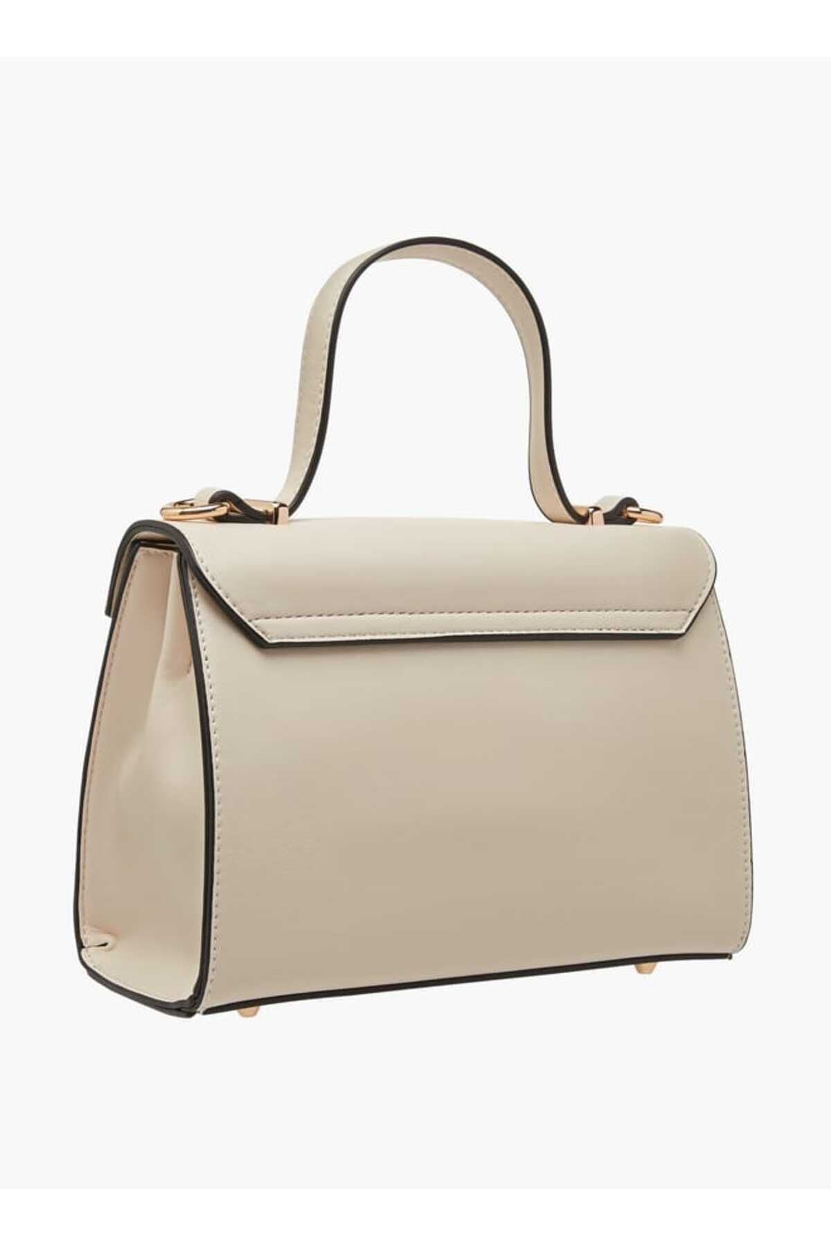 Celeste-Solid Satchel Bag with Detachable Strap and Button Closure 3