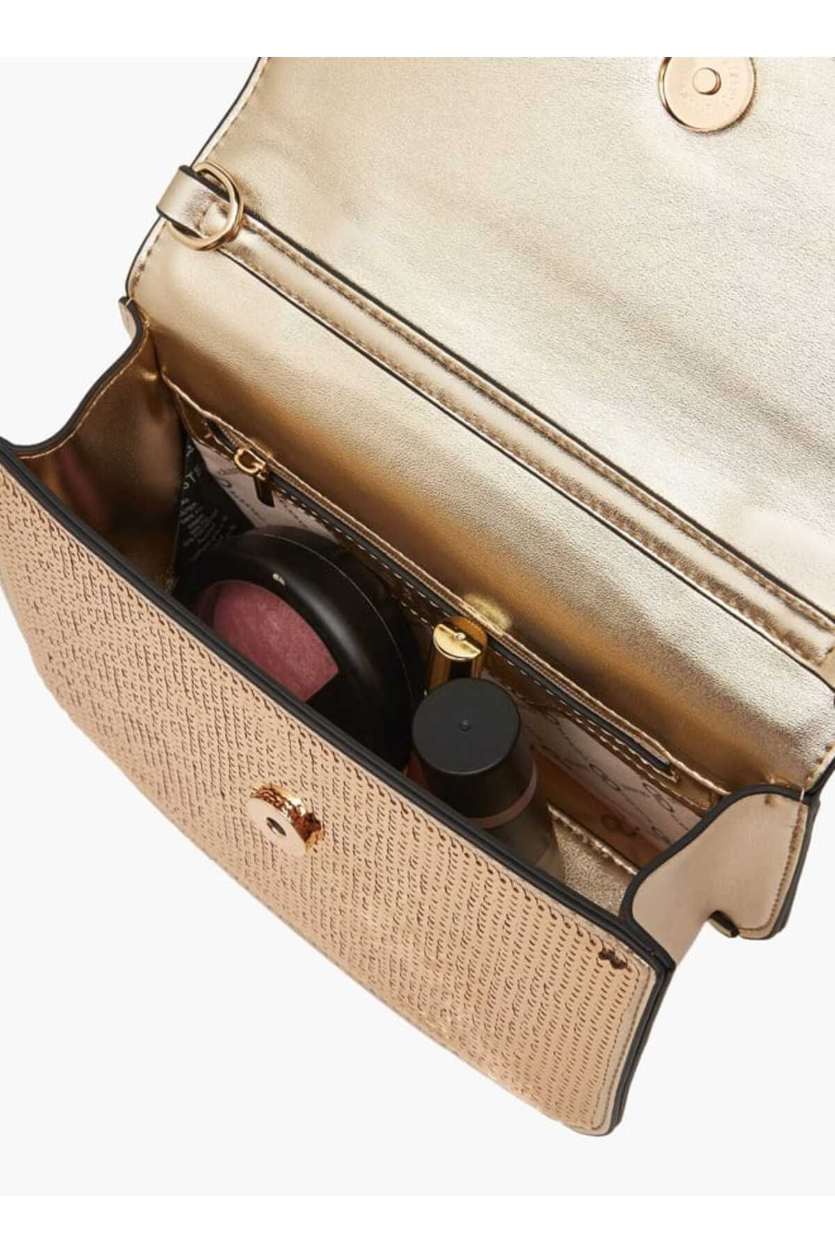 Celeste-Celeste Embellished Satchel Bag with Button Closure and Chain Strap 7