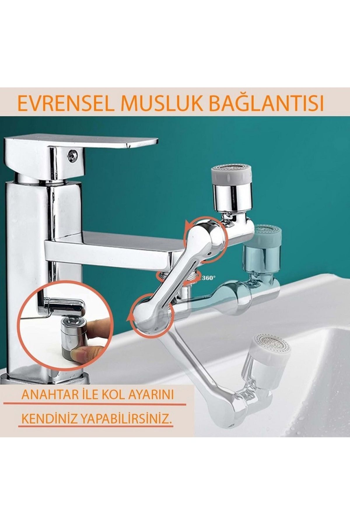 YENİLZD Robotik Kol Mutfak Banyo Musluk Başlığı 1080 Derece Dönebilen Evrensel 2 Modlu