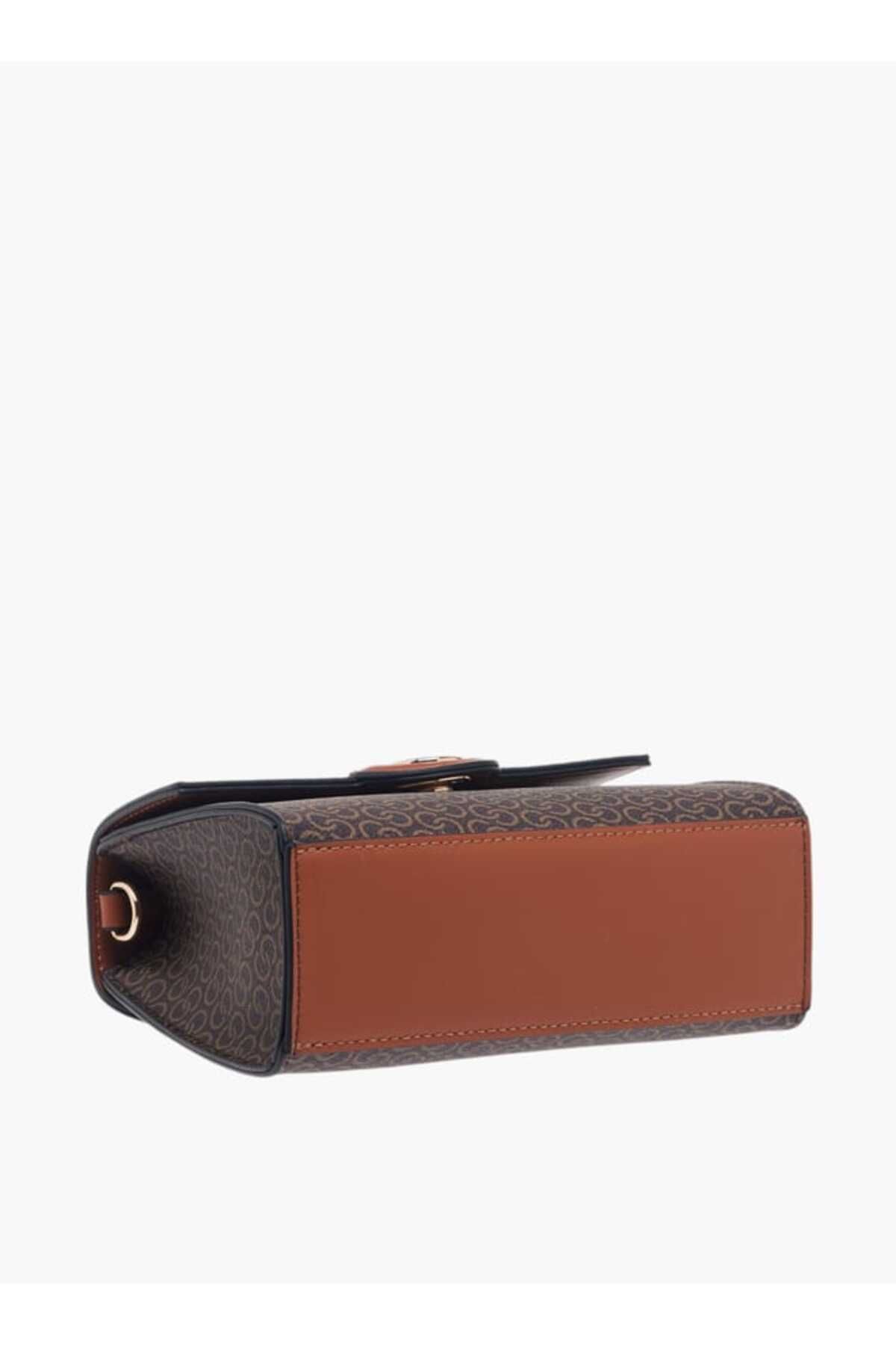 Celeste-Monogram Print Satchel Bag with Button Closure and Adjustable Strap 6