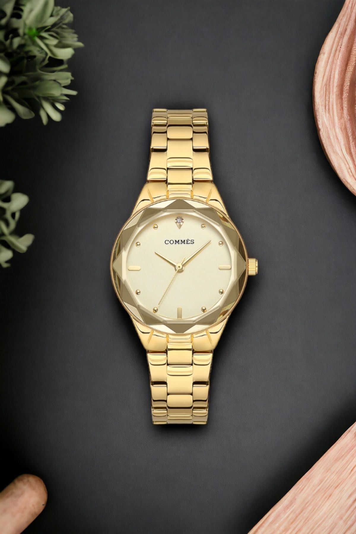 COMMES-Gold-Gold Color Steel Band Steel Case Women's Wrist Watch Sdcms036 1