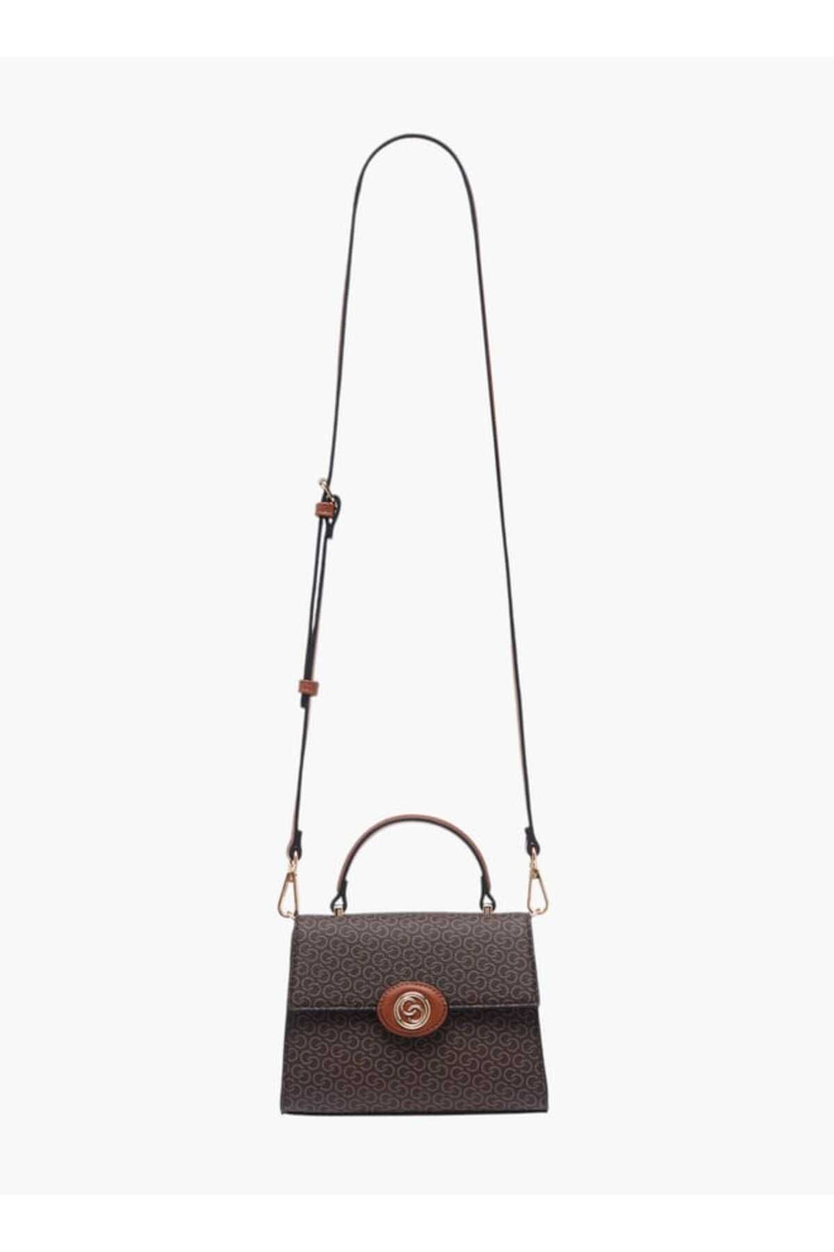 Celeste-Monogram Print Satchel Bag with Button Closure and Adjustable Strap 2