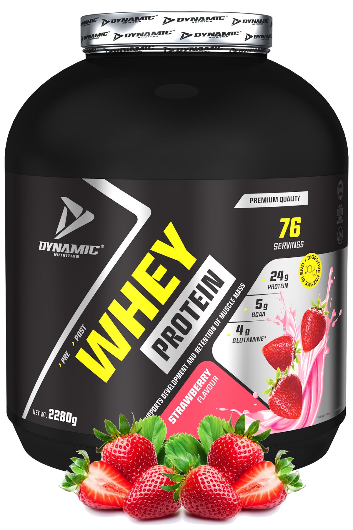 Dynamic Nutrition Whey Protein Tozu - 2280 G - 76 Servis - Çilek Aromalı - Sindirim Enzimli - 24 G Yüksek Proteinli