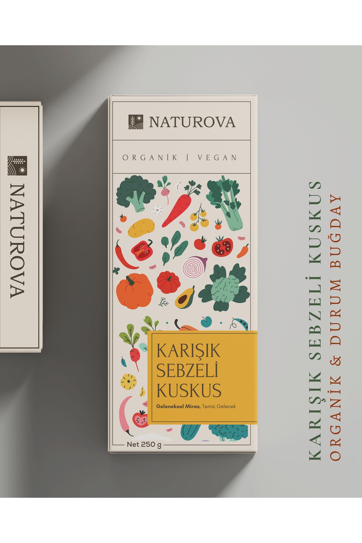 NATUROVA Organik Karışık Sebzeli Tam Buğday Durum Buğday Kuskus Makarna 250 gr