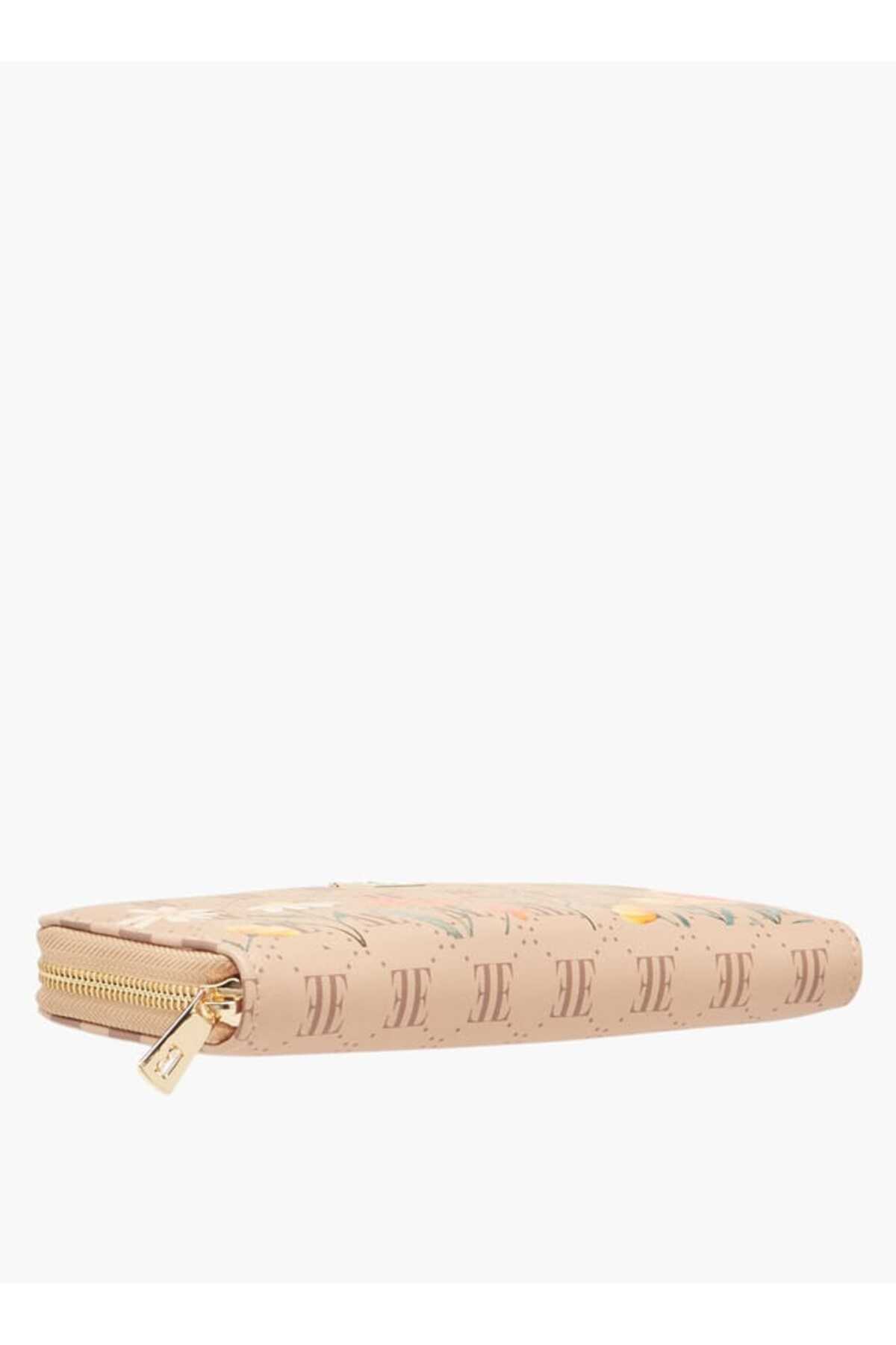 ELLE-Monogram Floral Print Wallet with Zip Closure - W 19.5 x H 10 x D 3.5 cm 4